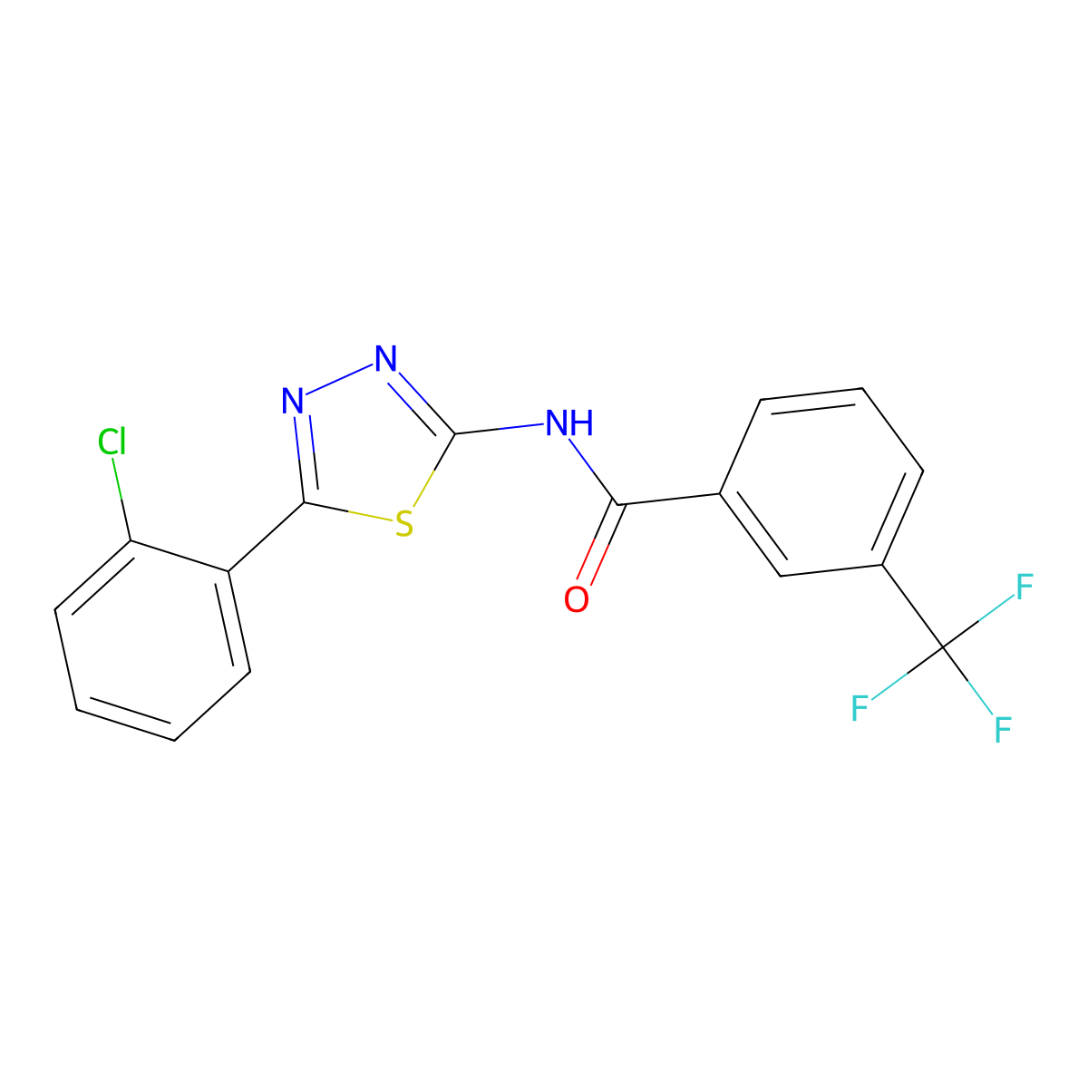N-[5-(2-chlorophenyl)-1,3,4-thiadiazol-2-yl]-3-(trifluoromethyl)benzamide molecular structure, CAS 392245-02-2
