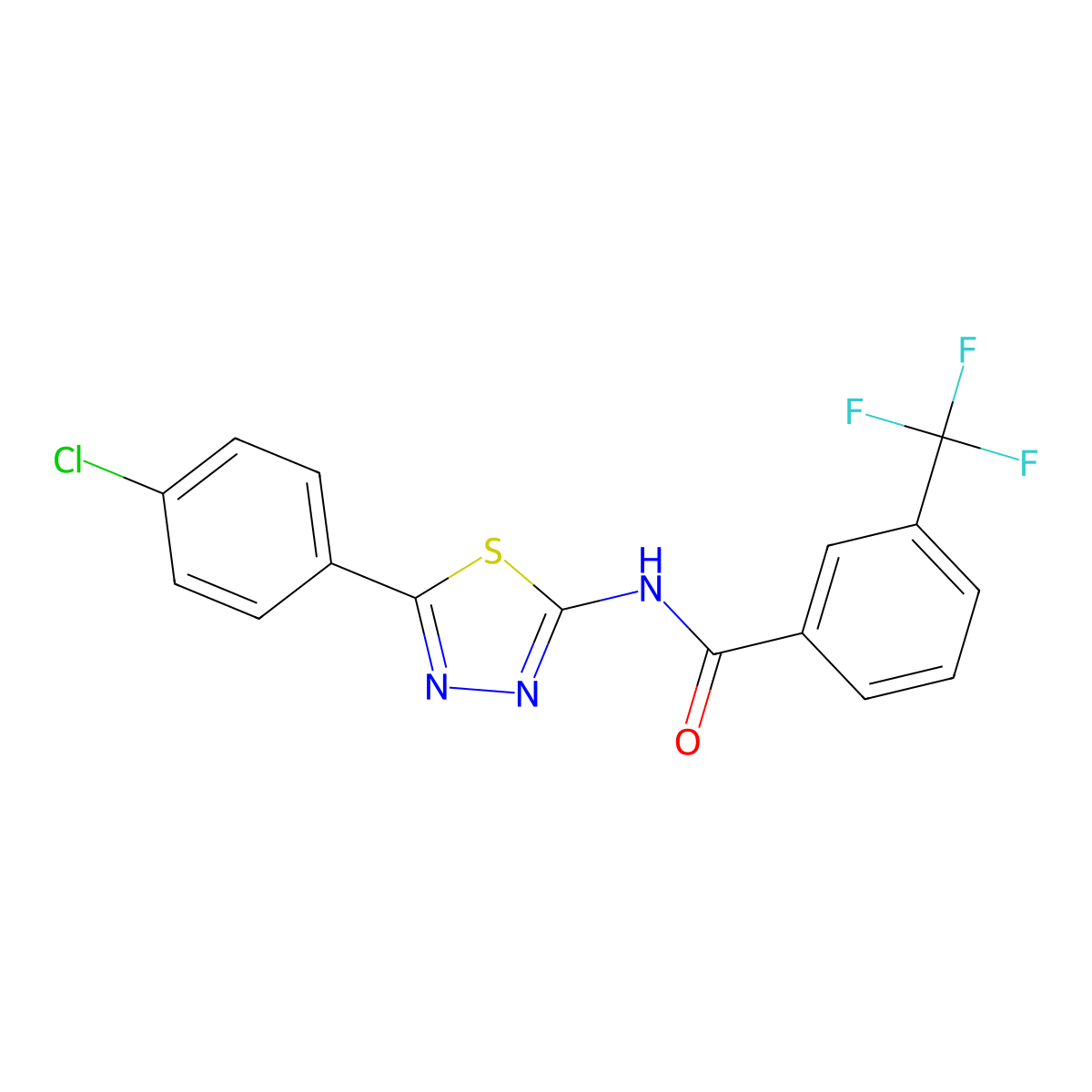 N-[5-(4-chlorophenyl)-1,3,4-thiadiazol-2-yl]-3-(trifluoromethyl)benzamide molecular structure, CAS 392245-03-3