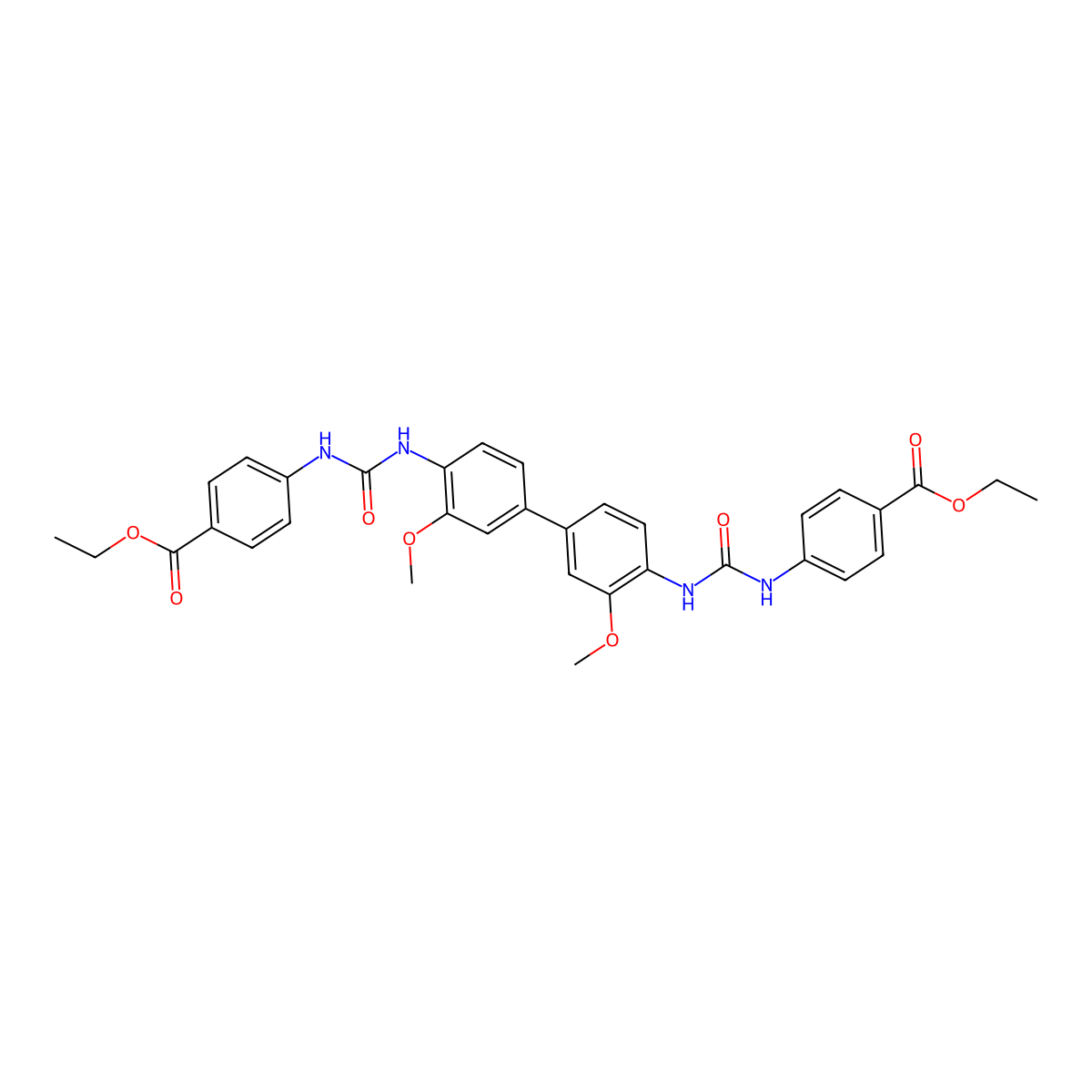 Ethyl 4-[[4-[4-[(4-ethoxycarbonylphenyl)carbamoylamino]-3-methoxyphenyl]-2-methoxyphenyl]carbamoylamino]benzoate molecular structure, CAS 392245-10-2