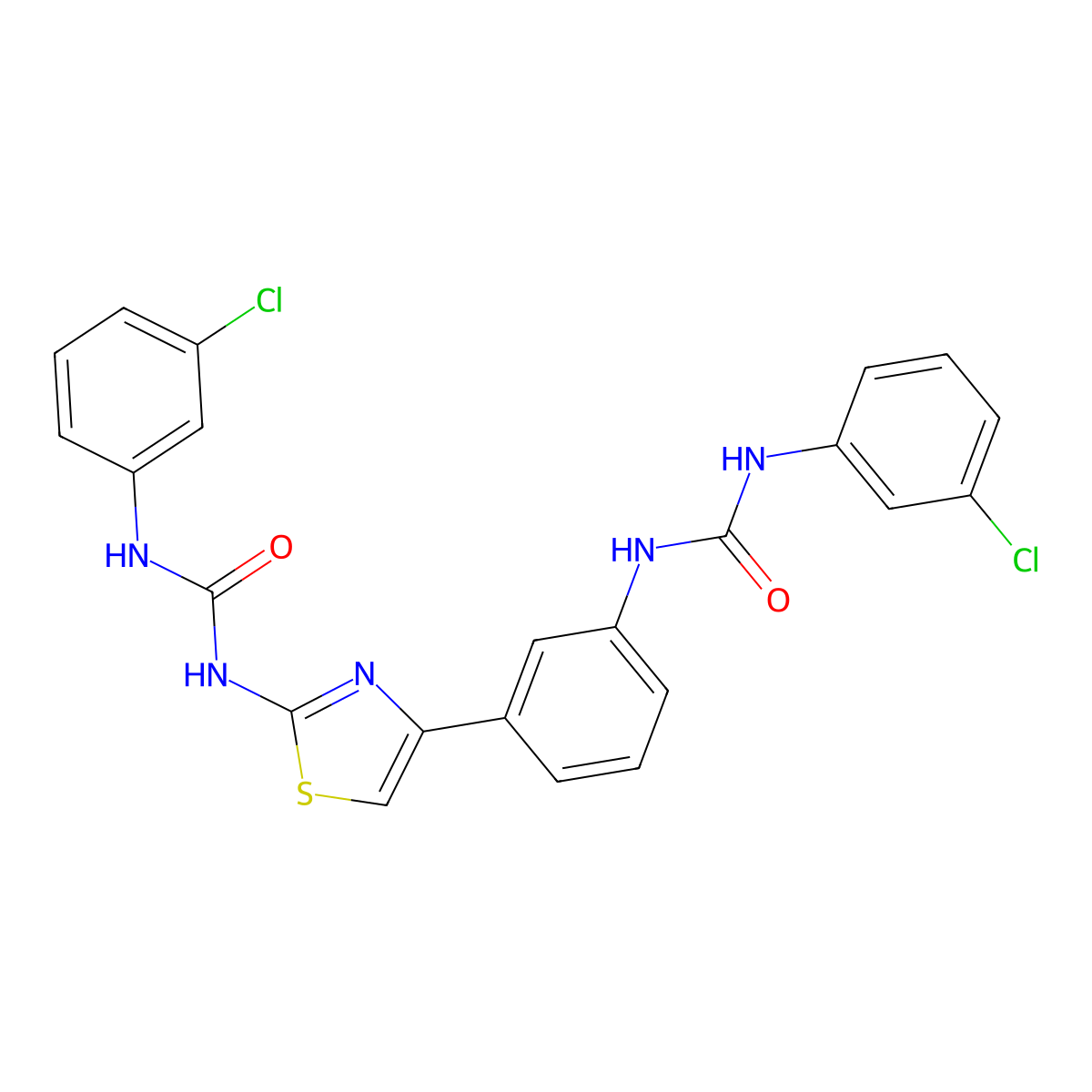 1-(3-Chlorophenyl)-3-[4-[3-[(3-chlorophenyl)carbamoylamino]phenyl]-1,3-thiazol-2-yl]urea molecular structure, CAS 392246-25-2