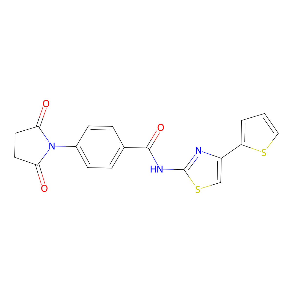 4-(2,5-dioxopyrrolidin-1-yl)-N-(4-(thiophen-2-yl)thiazol-2-yl)benzamide molecular structure, CAS 392246-39-8