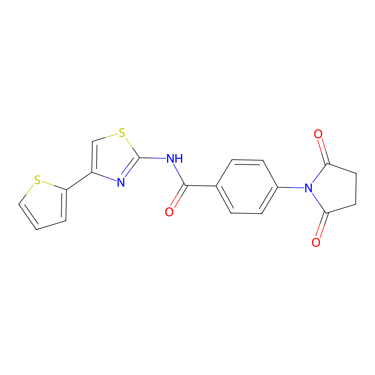 4-(2,5-dioxopyrrolidin-1-yl)-N-(4-(thiophen-2-yl)thiazol-2-yl)benzamide molecular structure, CAS 392246-39-8
