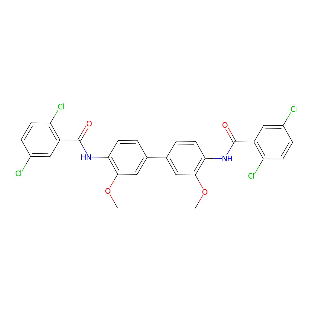 2,5-dichloro-N-[4-[4-[(2,5-dichlorobenzoyl)amino]-3-methoxyphenyl]-2-methoxyphenyl]benzamide molecular structure, CAS 392246-48-9
