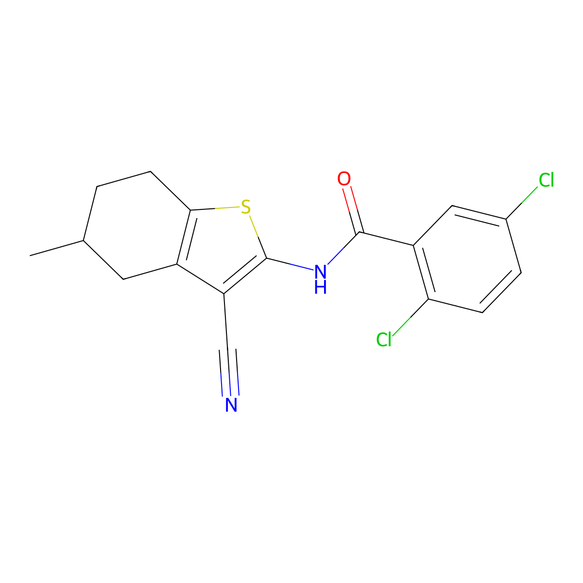 2,5-dichloro-N-(3-cyano-5-methyl-4,5,6,7-tetrahydro-1-benzothiophen-2-yl)benzamide molecular structure, CAS 392246-50-3