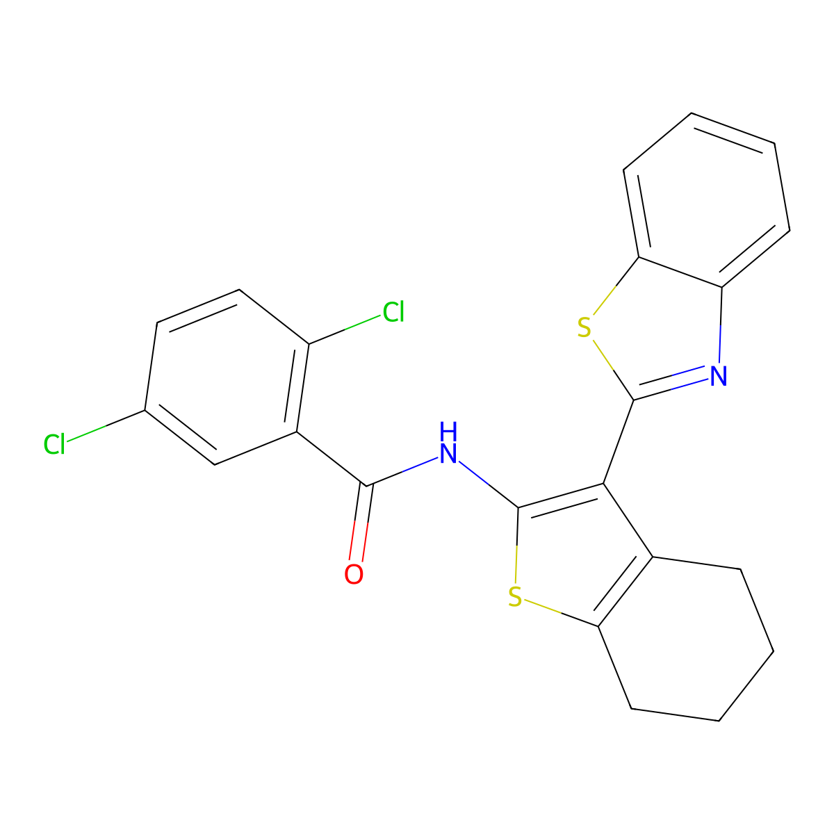 N-[3-(1,3-benzothiazol-2-yl)-4,5,6,7-tetrahydro-1-benzothiophen-2-yl]-2,5-dichlorobenzamide molecular structure, CAS 392246-51-4