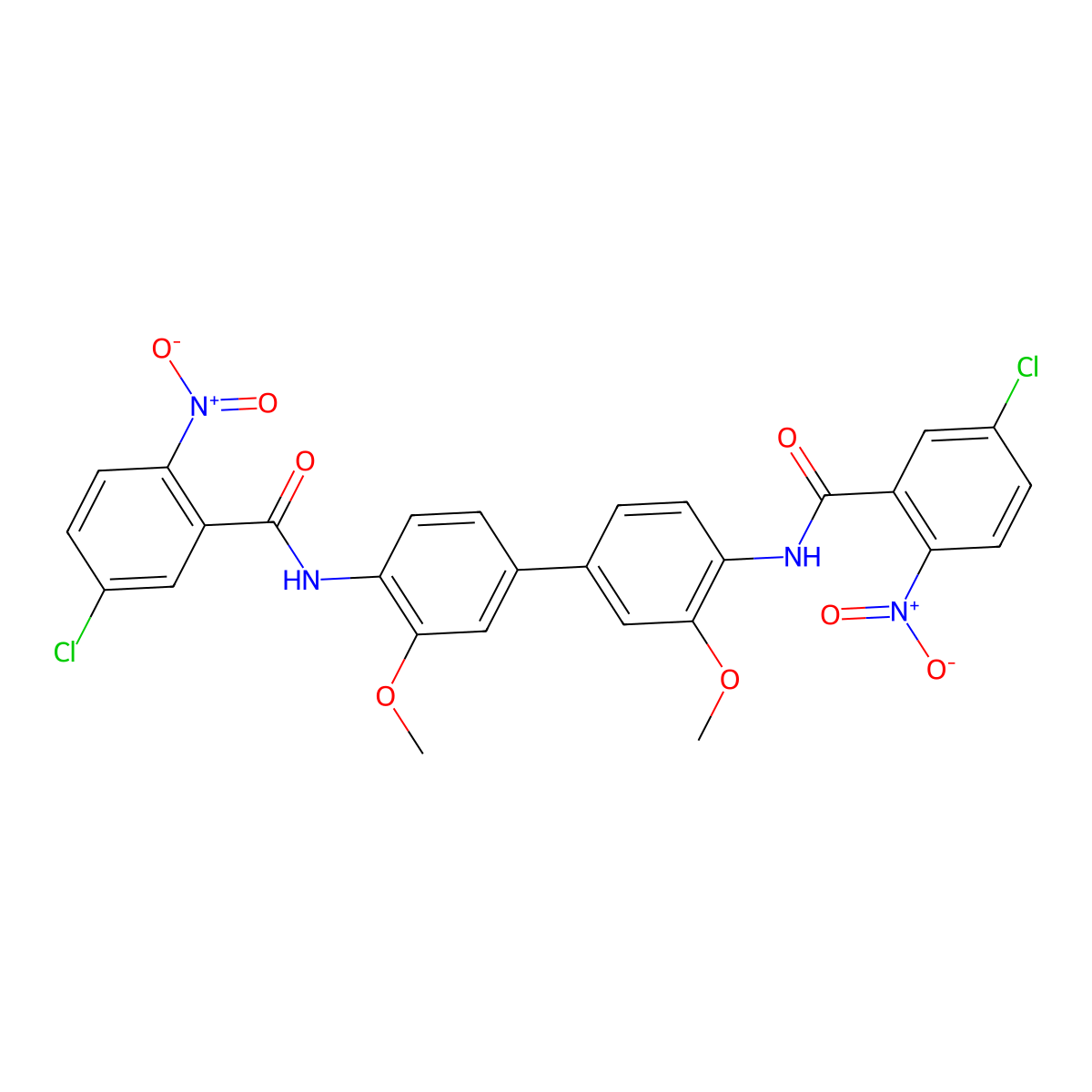 5-chloro-N-[4-[4-[(5-chloro-2-nitrobenzoyl)amino]-3-methoxyphenyl]-2-methoxyphenyl]-2-nitrobenzamide molecular structure, CAS 392246-55-8