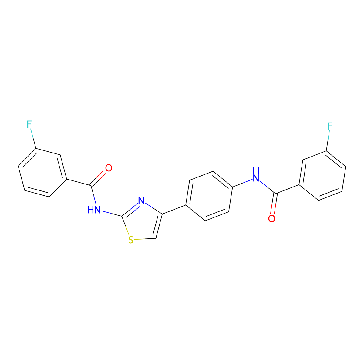 3-fluoro-N-(4-(4-(3-fluorobenzamido)phenyl)thiazol-2-yl)benzamide molecular structure, CAS 392246-58-1