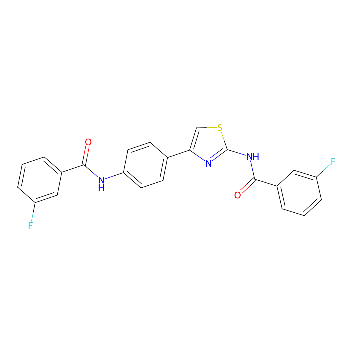 3-fluoro-N-(4-(4-(3-fluorobenzamido)phenyl)thiazol-2-yl)benzamide molecular structure, CAS 392246-58-1