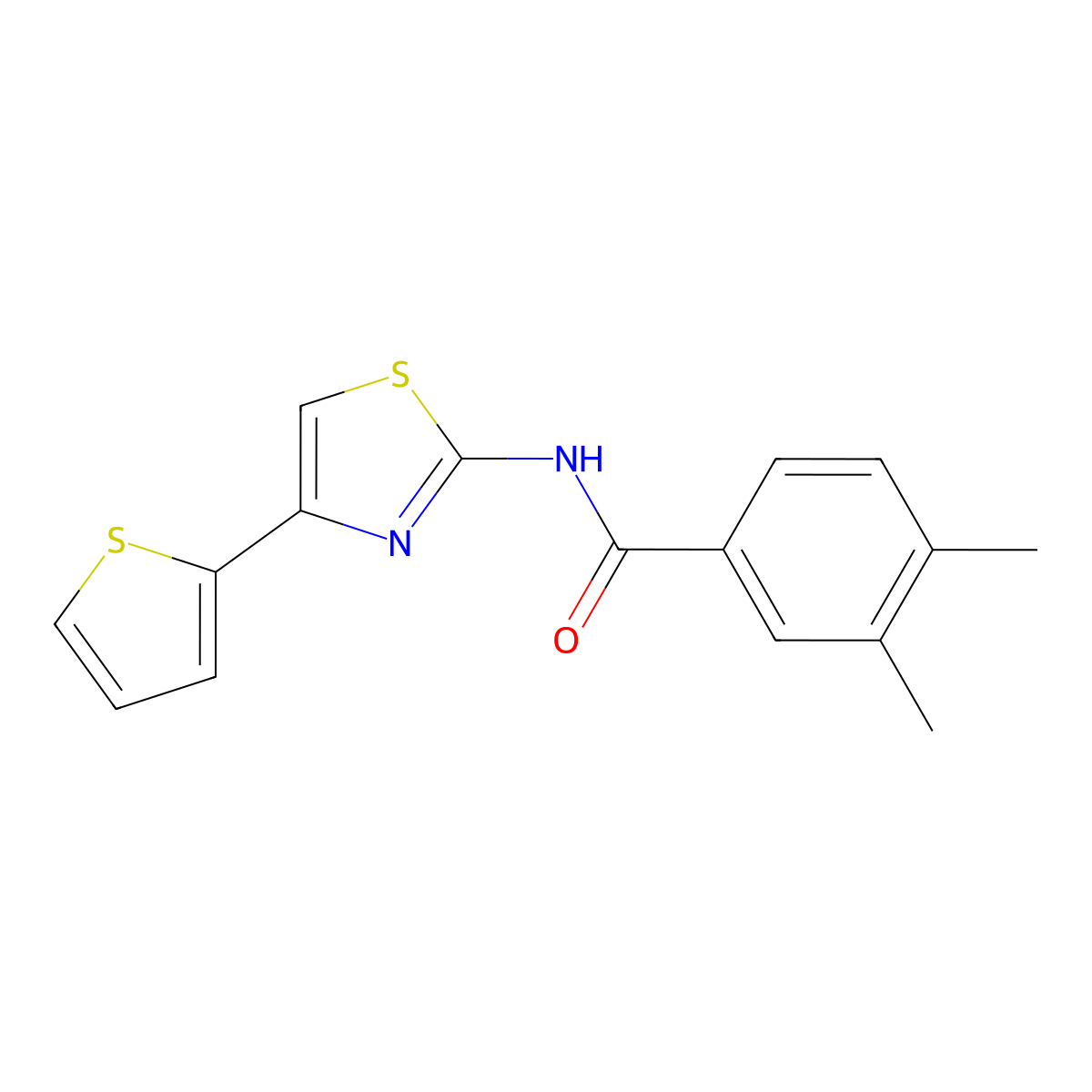 3,4-dimethyl-N-(4-(thiophen-2-yl)thiazol-2-yl)benzamide molecular structure, CAS 392246-66-1