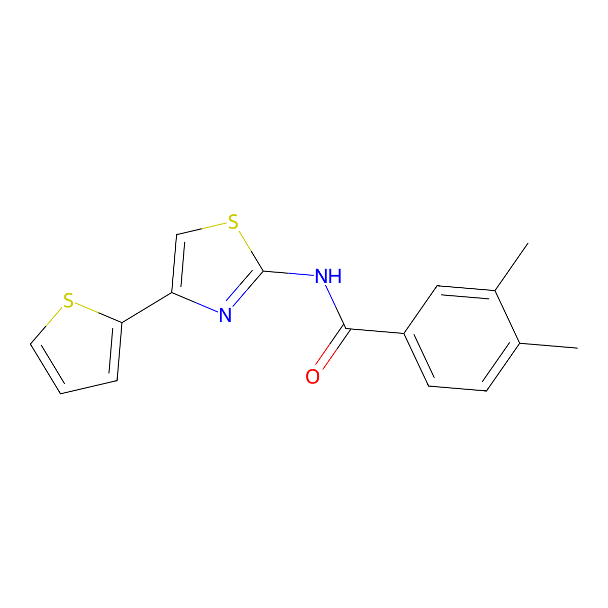 3,4-dimethyl-N-(4-(thiophen-2-yl)thiazol-2-yl)benzamide molecular structure, CAS 392246-66-1