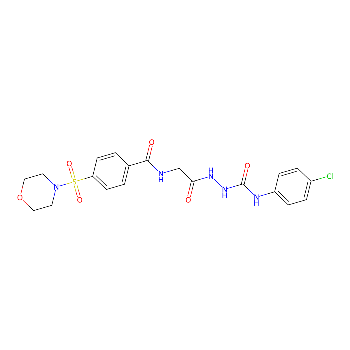 N-(4-chlorophenyl)-2-(2-(4-(morpholinosulfonyl)benzamido)acetyl)hydrazinecarboxamide molecular structure, CAS 392247-31-3