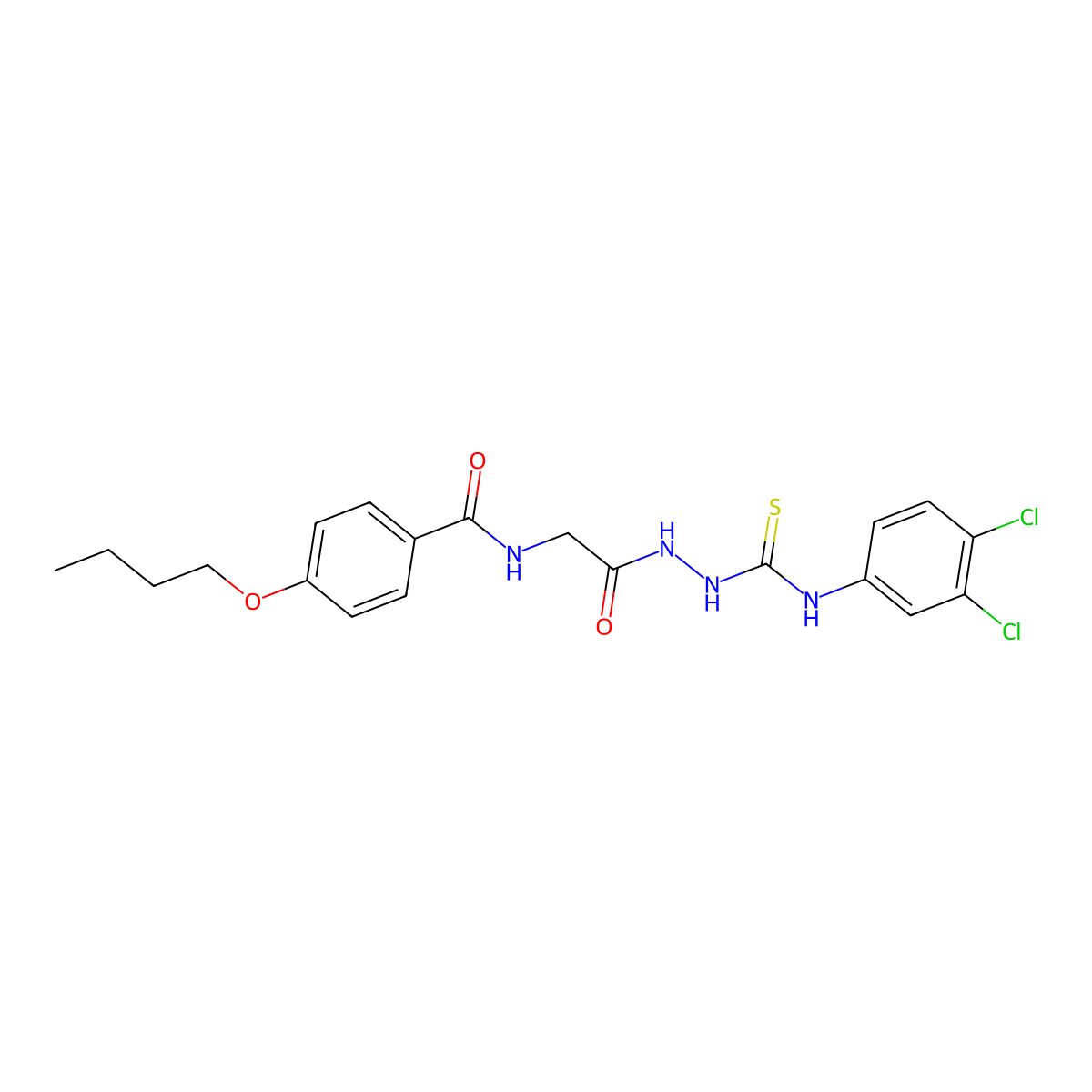 4-butoxy-N-(2-(2-((3,4-dichlorophenyl)carbamothioyl)hydrazinyl)-2-oxoethyl)benzamide molecular structure, CAS 392247-33-5