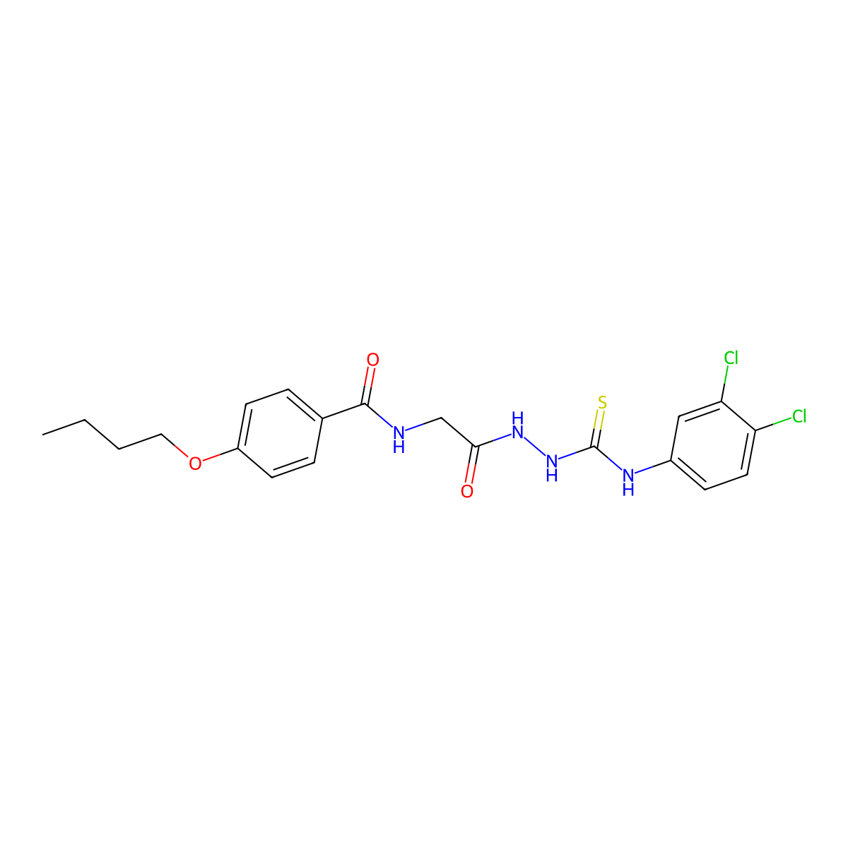 4-butoxy-N-(2-(2-((3,4-dichlorophenyl)carbamothioyl)hydrazinyl)-2-oxoethyl)benzamide molecular structure, CAS 392247-33-5