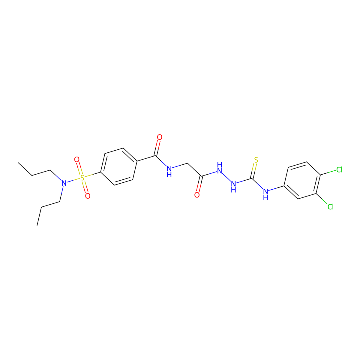 N-[2-[2-[(3,4-dichlorophenyl)carbamothioyl]hydrazinyl]-2-oxoethyl]-4-(dipropylsulfamoyl)benzamide molecular structure, CAS 392247-34-6