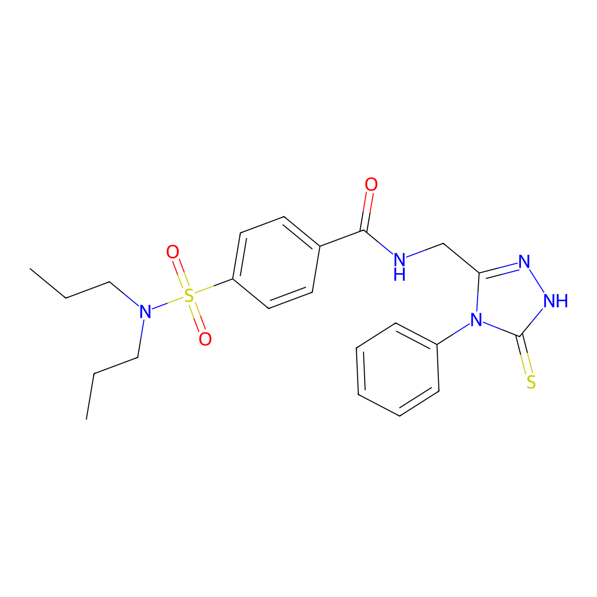 4-(dipropylsulfamoyl)-N-[(4-phenyl-5-sulfanylidene-1H-1,2,4-triazol-3-yl)methyl]benzamide molecular structure, CAS 392247-42-6