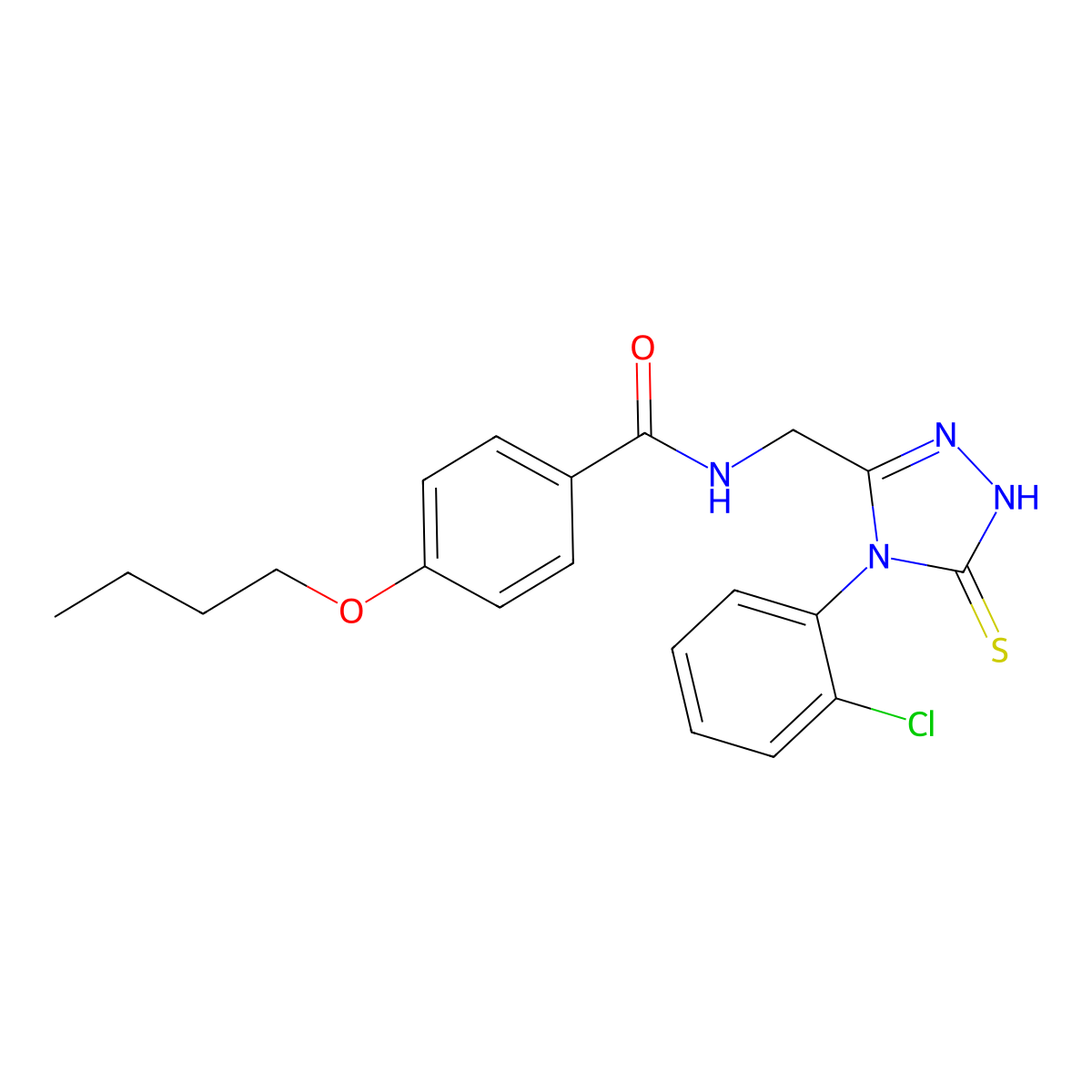 4-butoxy-N-((4-(2-chlorophenyl)-5-thioxo-4,5-dihydro-1H-1,2,4-triazol-3-yl)methyl)benzamide molecular structure, CAS 392247-45-9