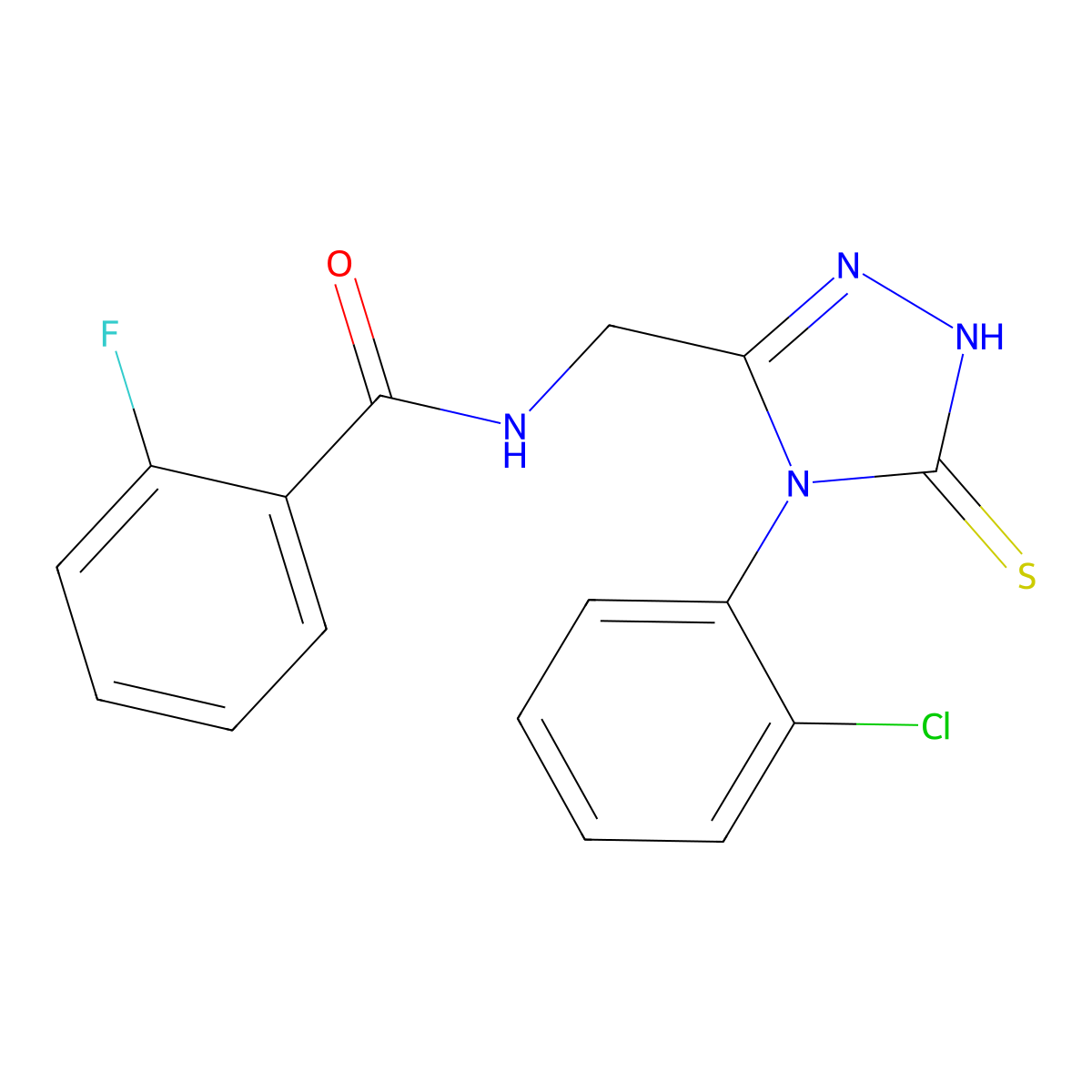N-((4-(2-chlorophenyl)-5-thioxo-4,5-dihydro-1H-1,2,4-triazol-3-yl)methyl)-2-fluorobenzamide molecular structure, CAS 392247-47-1