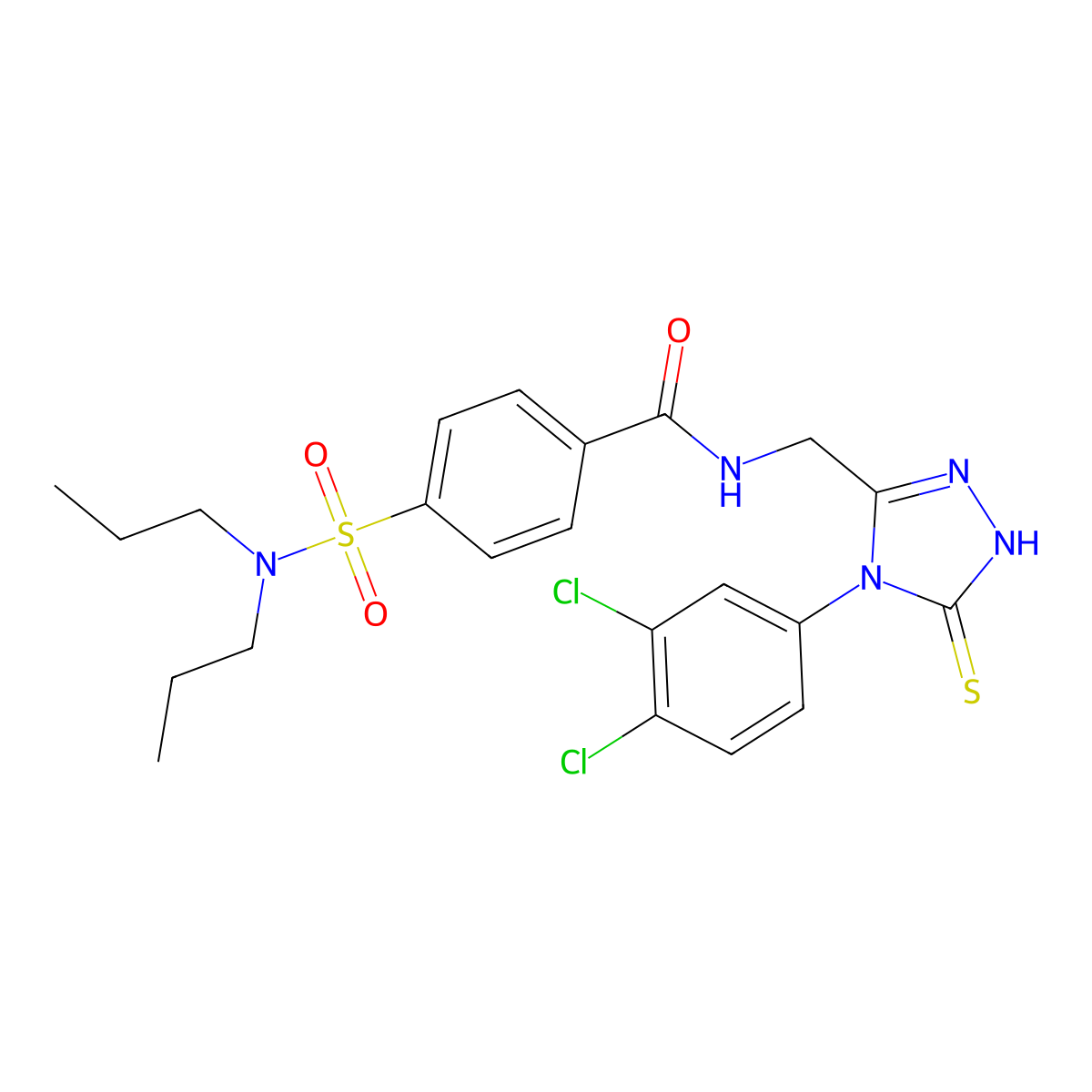 N-((4-(3,4-dichlorophenyl)-5-thioxo-4,5-dihydro-1H-1,2,4-triazol-3-yl)methyl)-4-(N,N-dipropylsulfamoyl)benzamide molecular structure, CAS 392247-60-8