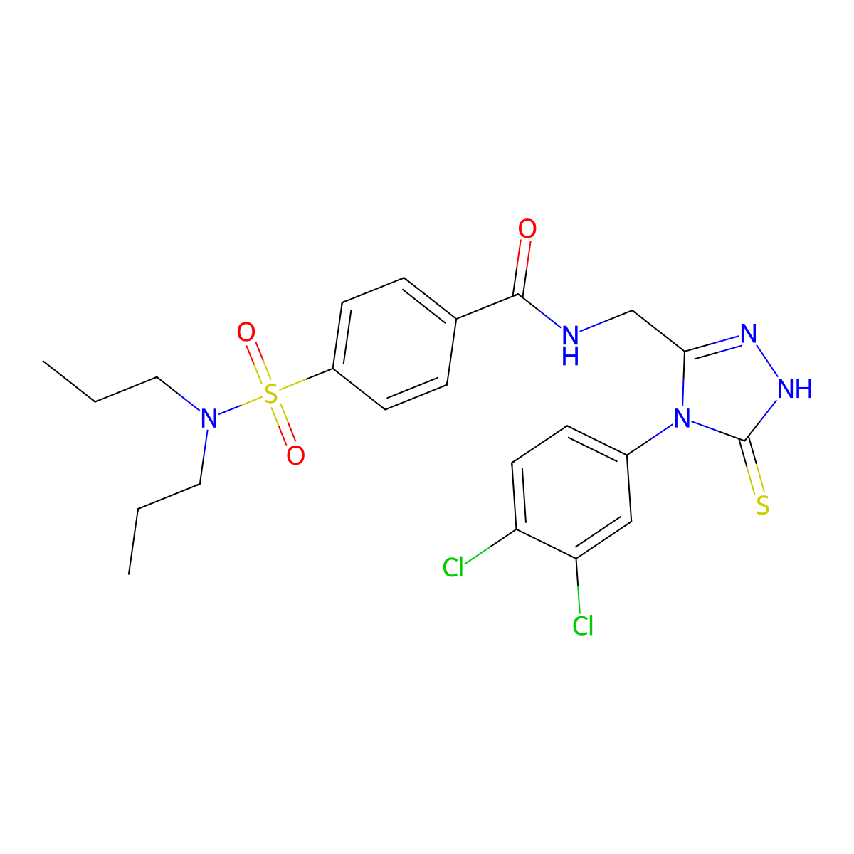 N-((4-(3,4-dichlorophenyl)-5-thioxo-4,5-dihydro-1H-1,2,4-triazol-3-yl)methyl)-4-(N,N-dipropylsulfamoyl)benzamide molecular structure, CAS 392247-60-8
