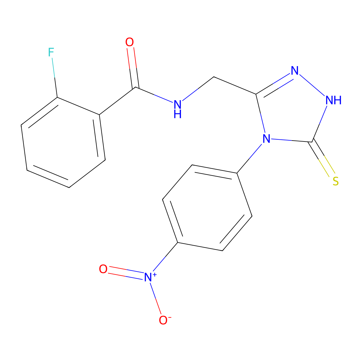 2-fluoro-N-((4-(4-nitrophenyl)-5-thioxo-4,5-dihydro-1H-1,2,4-triazol-3-yl)methyl)benzamide molecular structure, CAS 392247-74-4