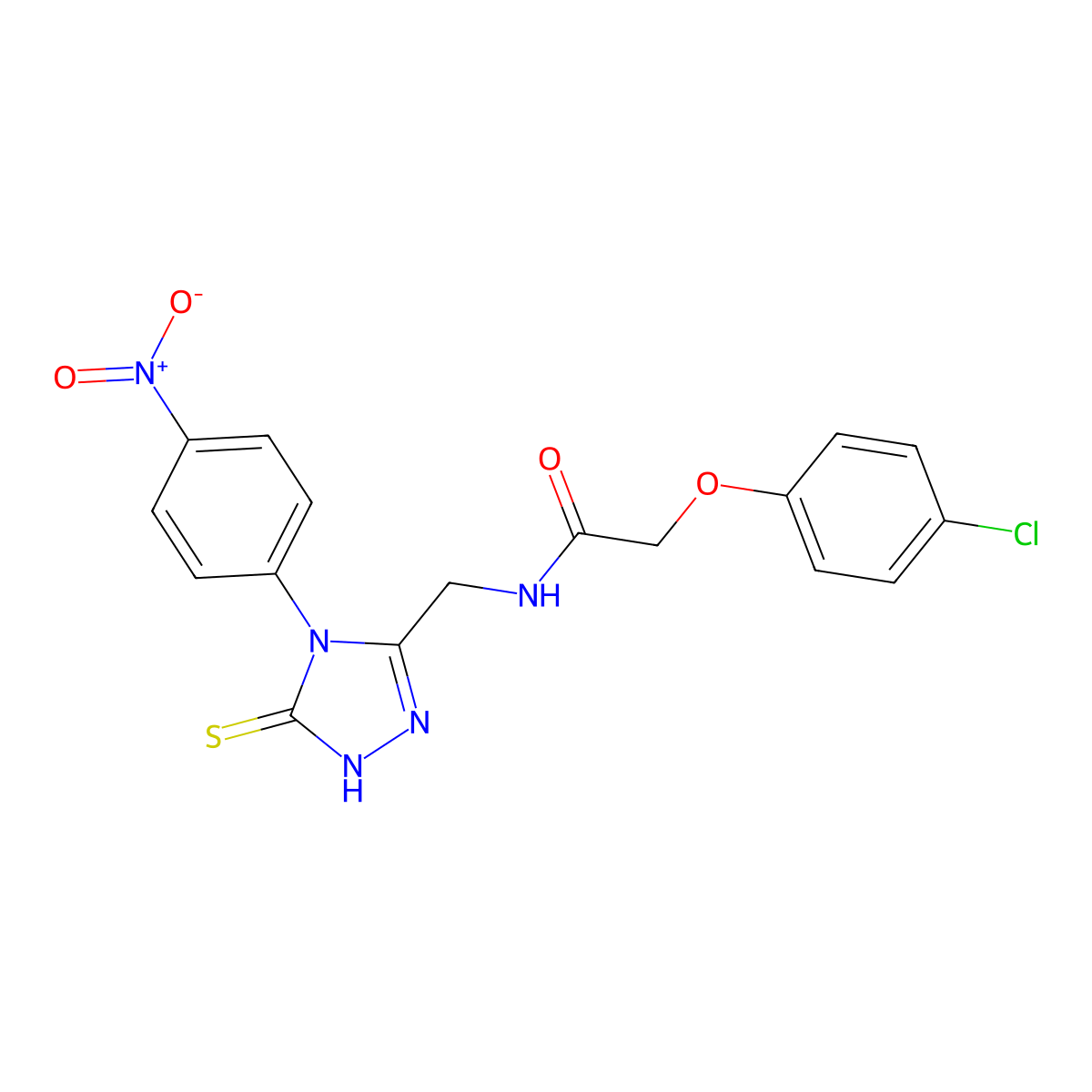 2-(4-chlorophenoxy)-N-[[4-(4-nitrophenyl)-5-sulfanylidene-1H-1,2,4-triazol-3-yl]methyl]acetamide molecular structure, CAS 392247-80-2
