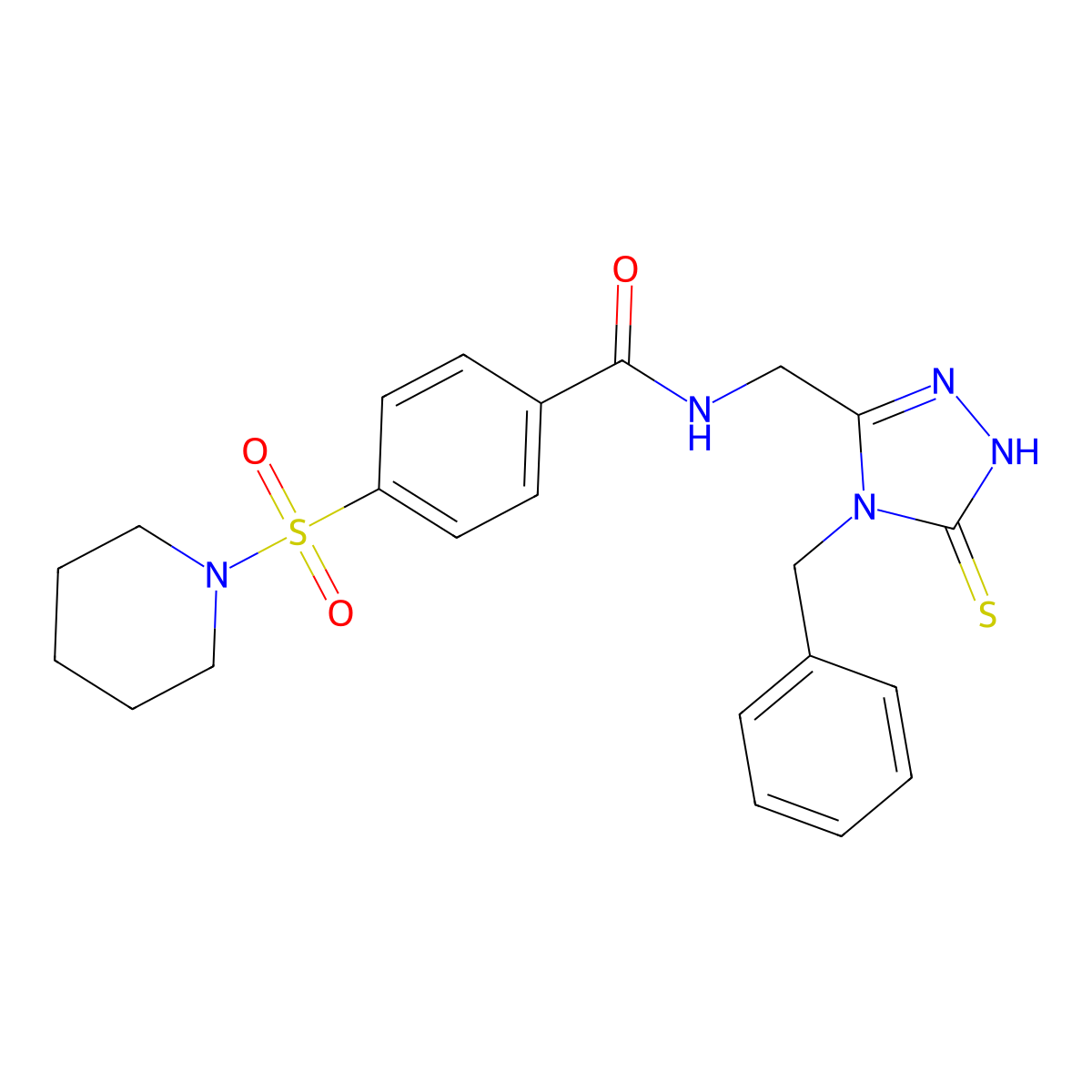 N-((4-benzyl-5-thioxo-4,5-dihydro-1H-1,2,4-triazol-3-yl)methyl)-4-(piperidin-1-ylsulfonyl)benzamide molecular structure, CAS 392248-20-3
