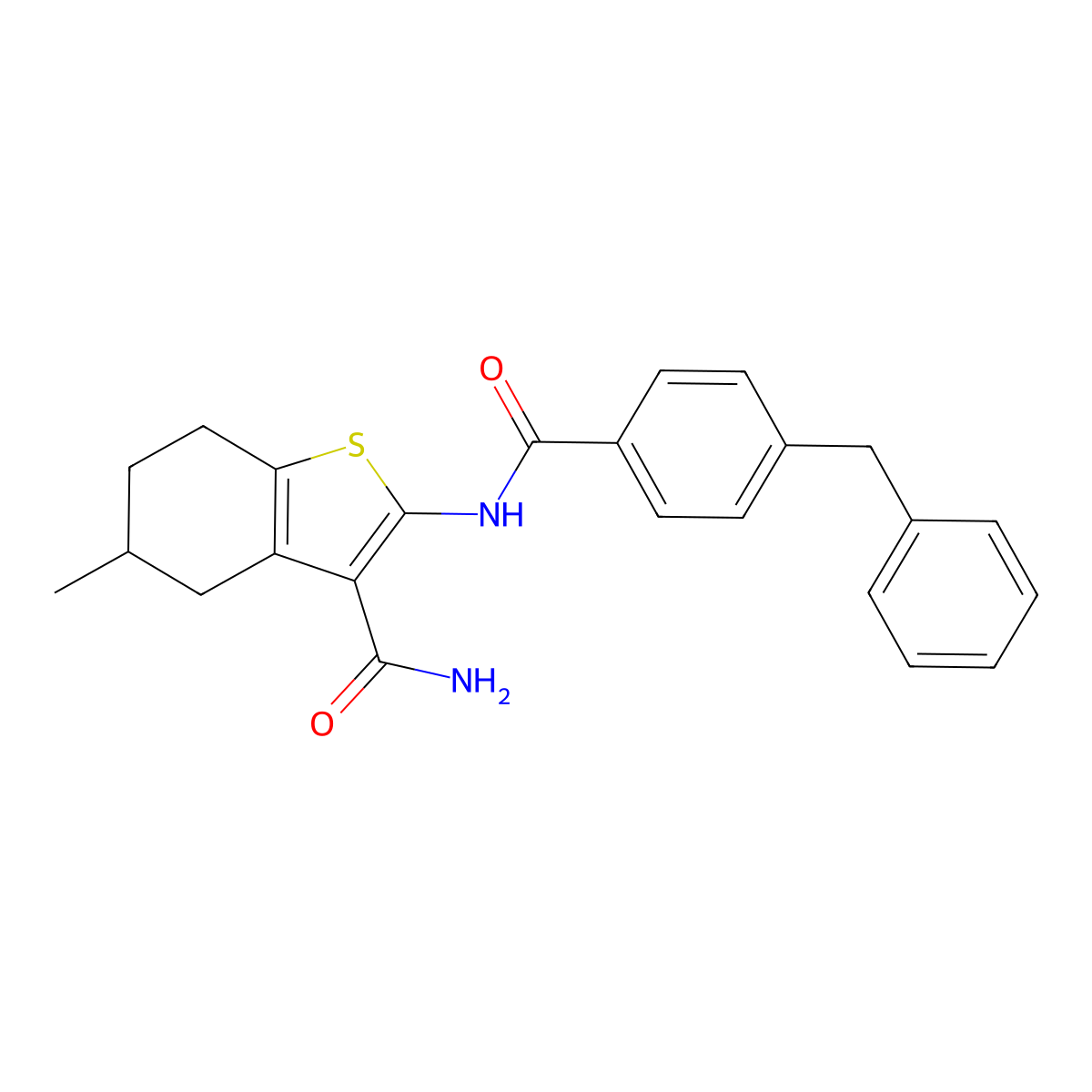 2-(4-Benzylbenzamido)-5-methyl-4,5,6,7-tetrahydrobenzo[b]thiophene-3-carboxamide molecular structure, CAS 392248-37-2