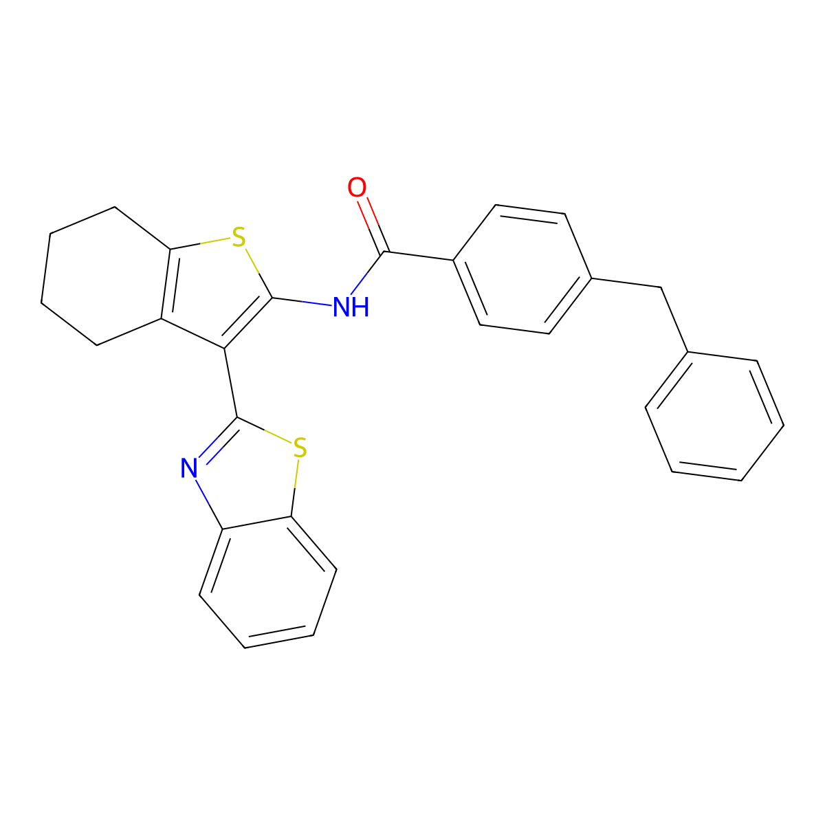 N-[3-(1,3-benzothiazol-2-yl)-4,5,6,7-tetrahydro-1-benzothiophen-2-yl]-4-benzylbenzamide molecular structure, CAS 392248-38-3