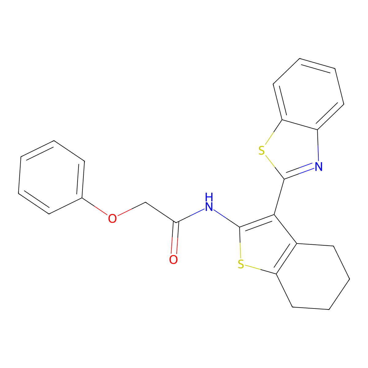 N-[3-(1,3-benzothiazol-2-yl)-4,5,6,7-tetrahydro-1-benzothiophen-2-yl]-2-phenoxyacetamide molecular structure, CAS 392248-56-5