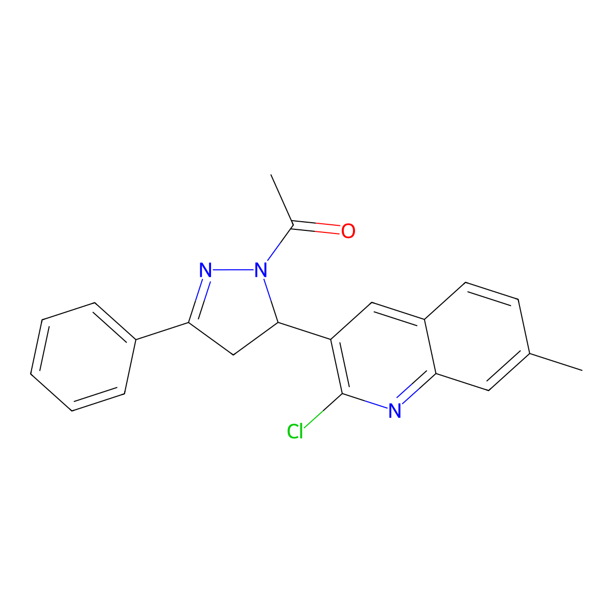 1-[3-(2-Chloro-7-methylquinolin-3-yl)-5-phenyl-3,4-dihydropyrazol-2-yl]ethanone molecular structure, CAS 392248-81-6
