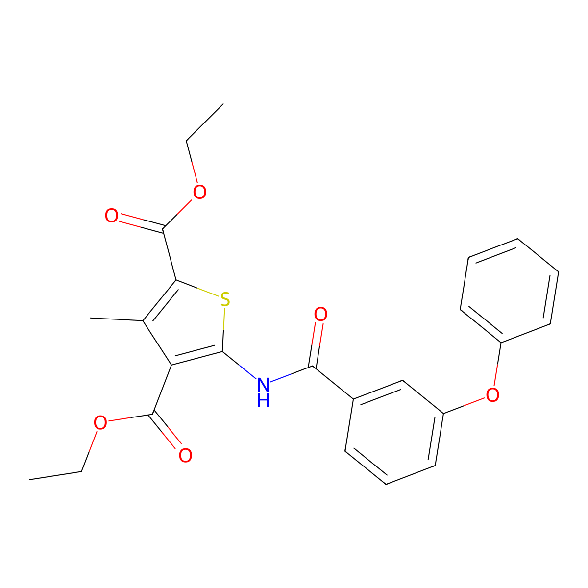 Diethyl 3-methyl-5-[(3-phenoxybenzoyl)amino]thiophene-2,4-dicarboxylate molecular structure, CAS 392248-92-9