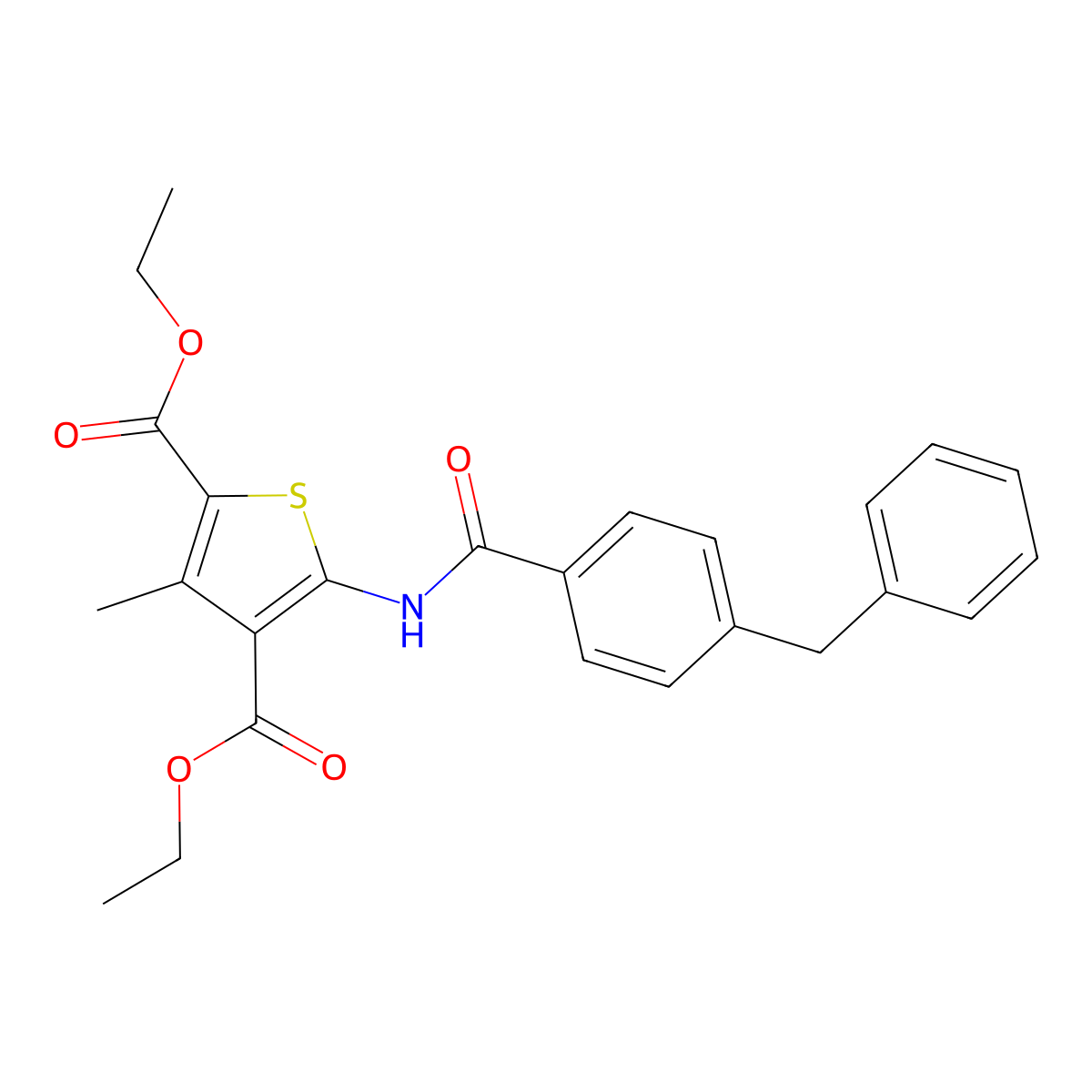 Diethyl 5-(4-benzylbenzamido)-3-methylthiophene-2,4-dicarboxylate molecular structure, CAS 392248-93-0