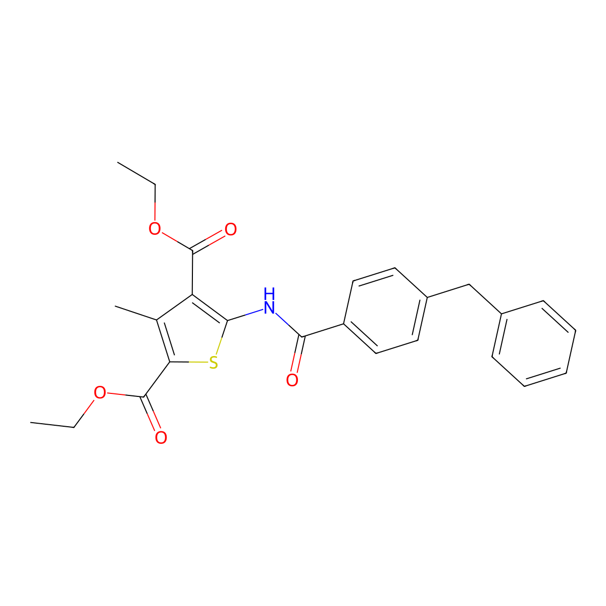 Diethyl 5-(4-benzylbenzamido)-3-methylthiophene-2,4-dicarboxylate molecular structure, CAS 392248-93-0