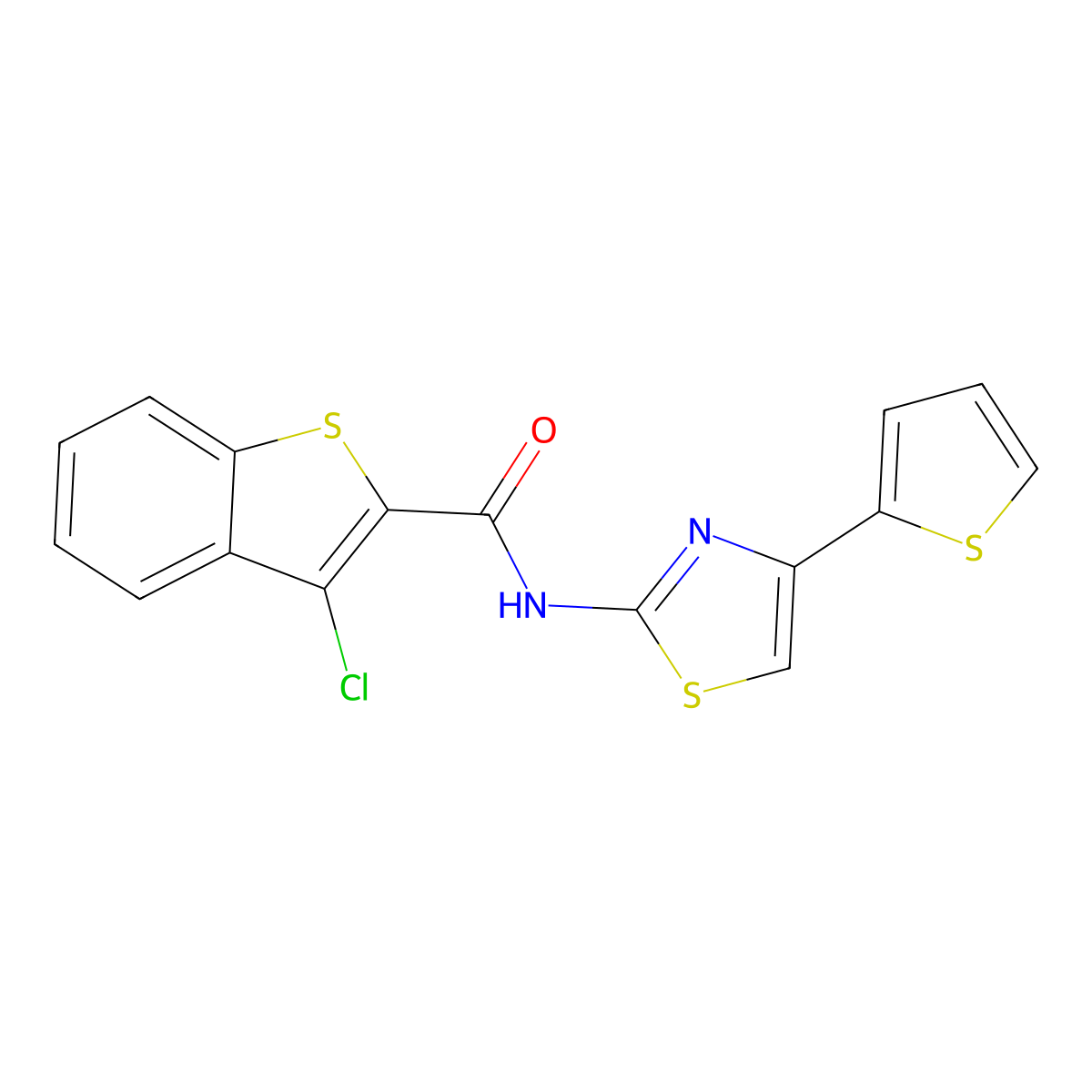 3-chloro-N-(4-(thiophen-2-yl)thiazol-2-yl)benzo[b]thiophene-2-carboxamide molecular structure, CAS 392249-02-4