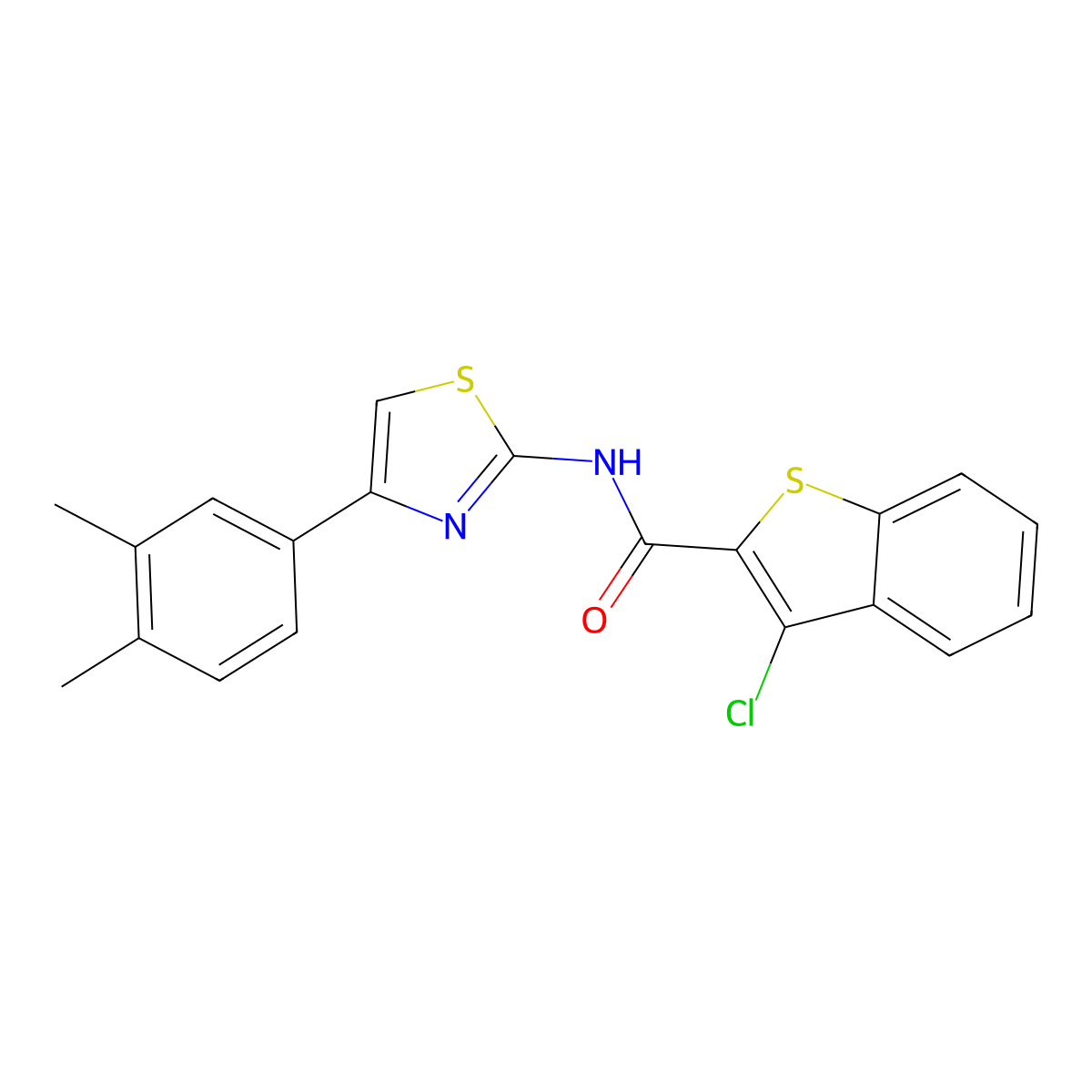3-chloro-N-[4-(3,4-dimethylphenyl)-1,3-thiazol-2-yl]-1-benzothiophene-2-carboxamide molecular structure, CAS 392249-03-5