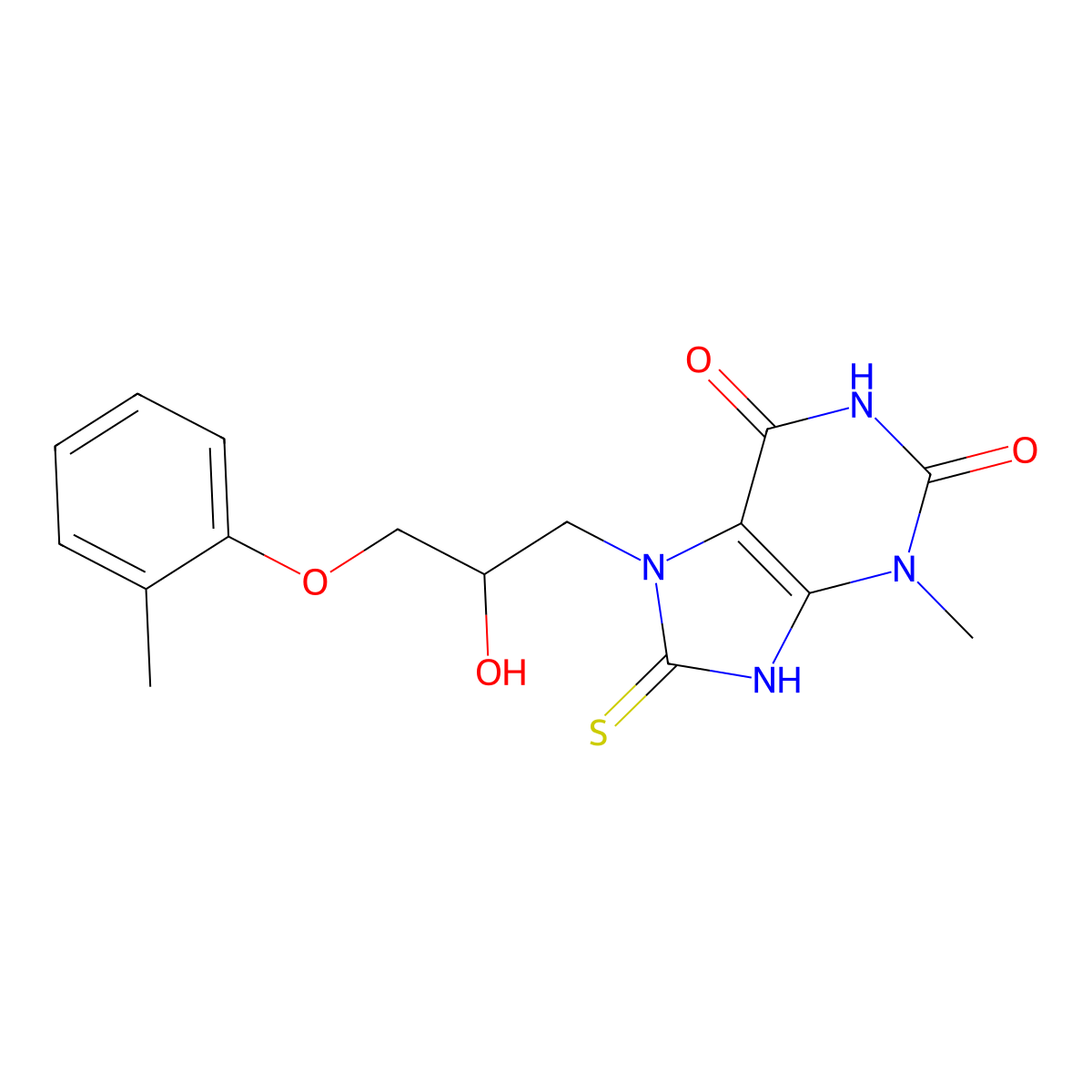 7-(2-hydroxy-3-(o-tolyloxy)propyl)-8-mercapto-3-methyl-1H-purine-2,6(3H,7H)-dione molecular structure, CAS 392249-22-8