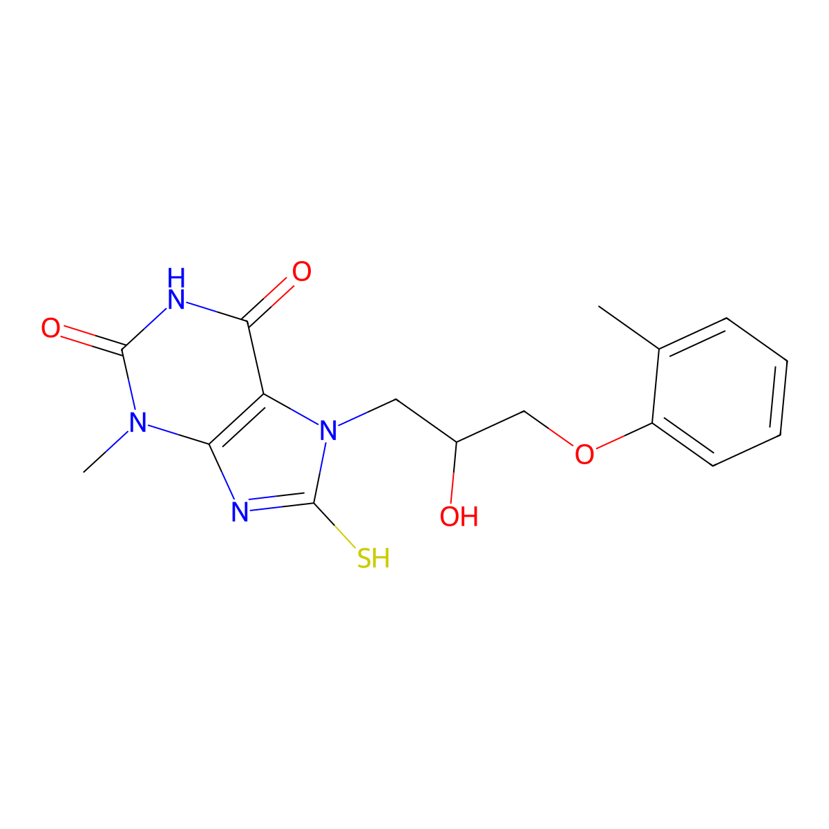 7-(2-hydroxy-3-(o-tolyloxy)propyl)-8-mercapto-3-methyl-1H-purine-2,6(3H,7H)-dione molecular structure, CAS 392249-22-8