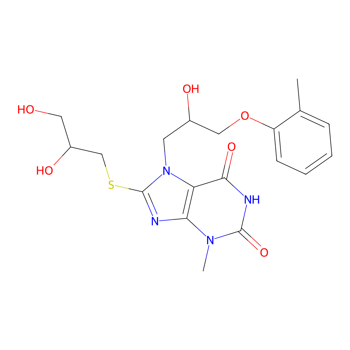 8-(2,3-Dihydroxypropylsulfanyl)-7-[2-hydroxy-3-(2-methylphenoxy)propyl]-3-methylpurine-2,6-dione molecular structure, CAS 392249-23-9