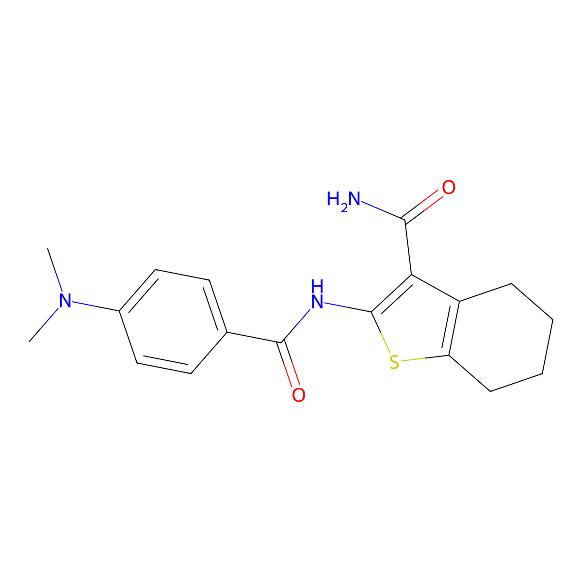2-(4-(Dimethylamino)benzamido)-4,5,6,7-tetrahydrobenzo[b]thiophene-3-carboxamide molecular structure, CAS 392249-55-7