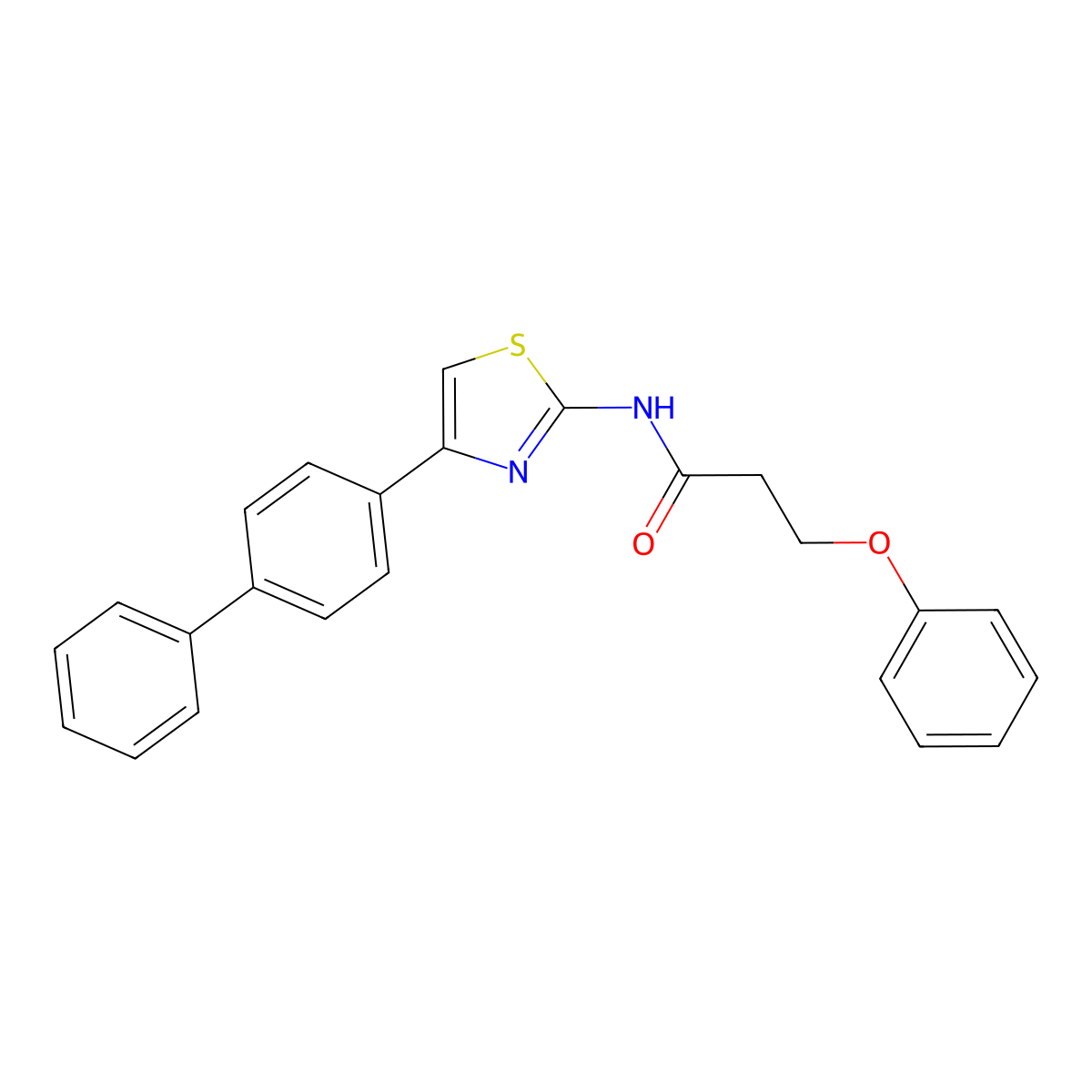 N-(4-([1,1'-biphenyl]-4-yl)thiazol-2-yl)-3-phenoxypropanamide molecular structure, CAS 392249-65-9