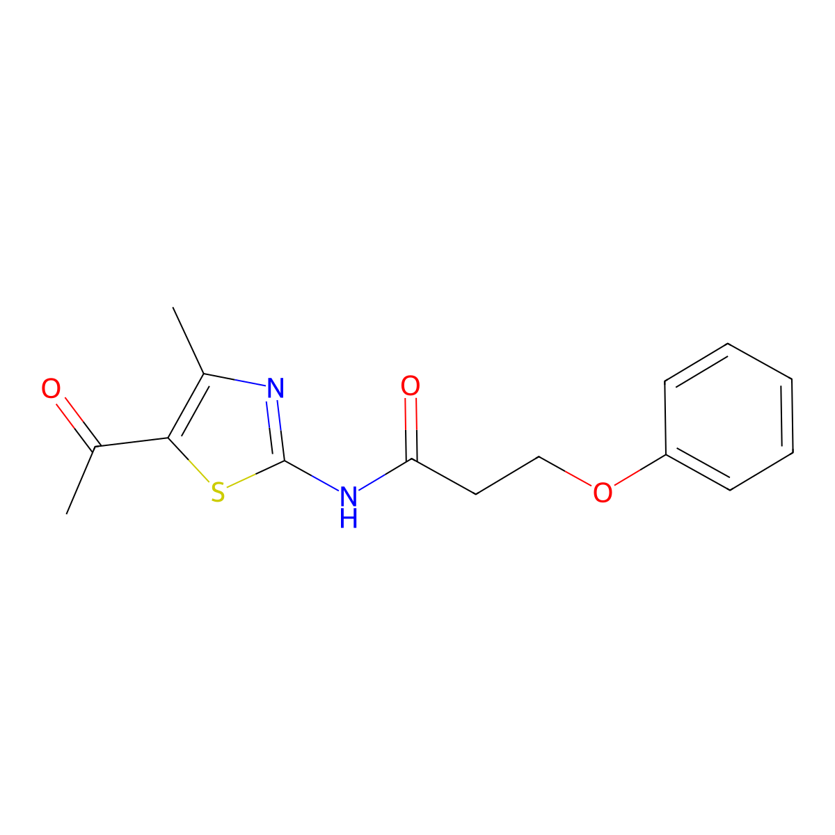 N-(5-acetyl-4-methyl-1,3-thiazol-2-yl)-3-phenoxypropanamide molecular structure, CAS 392249-68-2