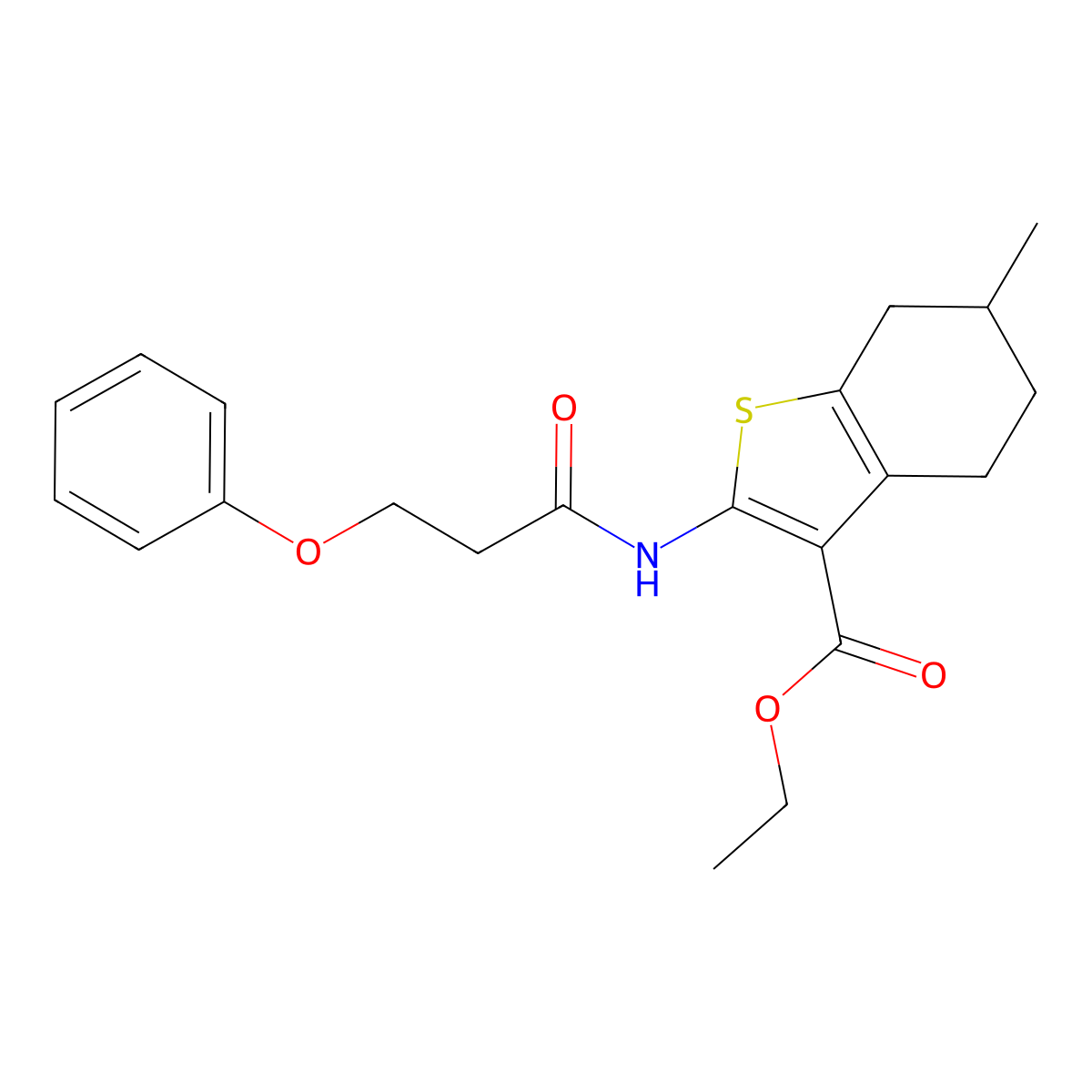 Ethyl 6-methyl-2-(3-phenoxypropanamido)-4,5,6,7-tetrahydrobenzo[b]thiophene-3-carboxylate molecular structure, CAS 392249-72-8