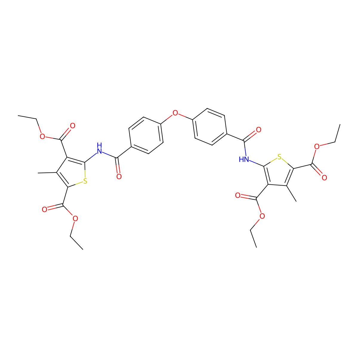 Diethyl 5-[[4-[4-[[3,5-bis(ethoxycarbonyl)-4-methylthiophen-2-yl]carbamoyl]phenoxy]benzoyl]amino]-3-methylthiophene-2,4-dicarboxylate molecular structure, CAS 392251-38-6