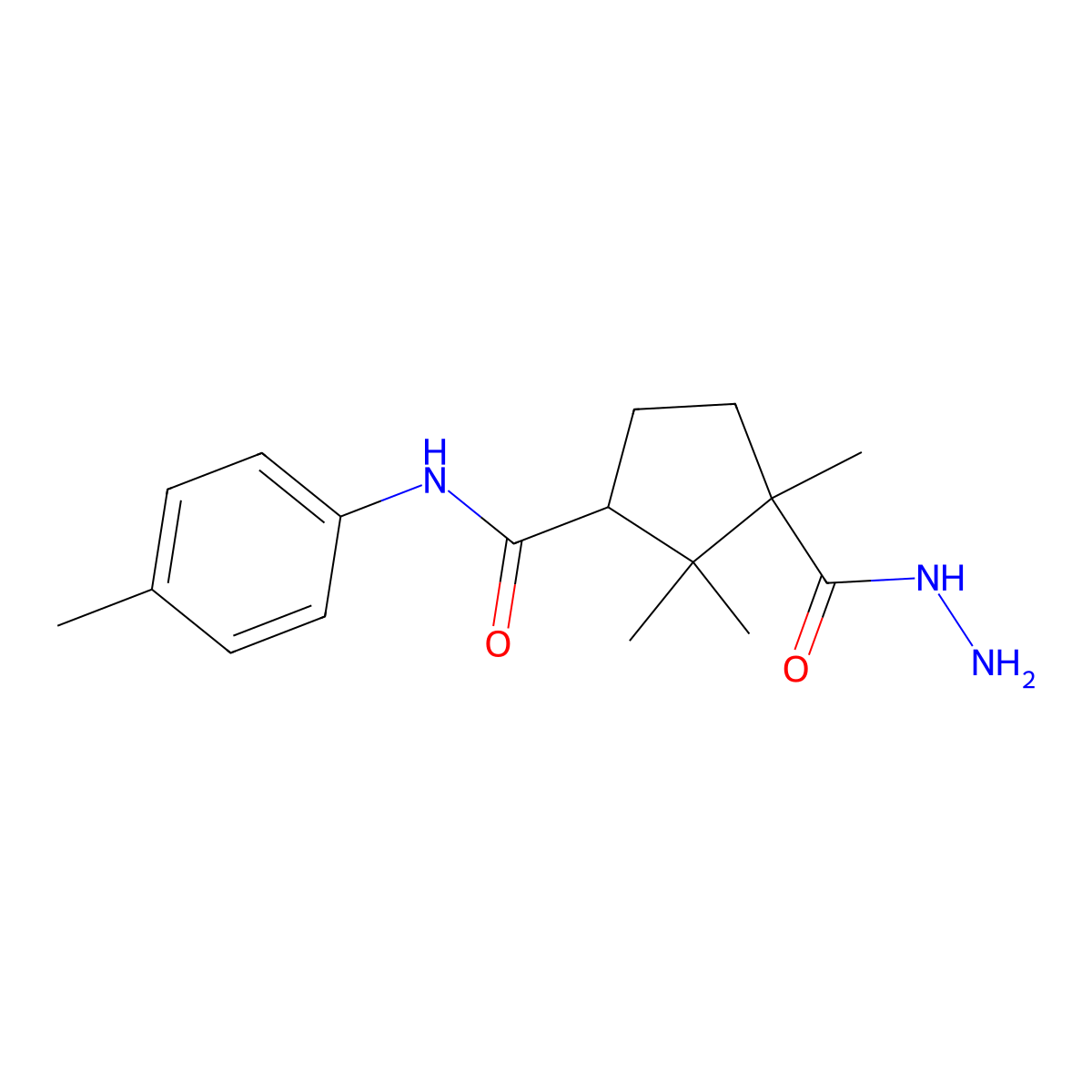 3-(hydrazinecarbonyl)-2,2,3-trimethyl-N-(p-tolyl)cyclopentanecarboxamide molecular structure, CAS 392251-63-7