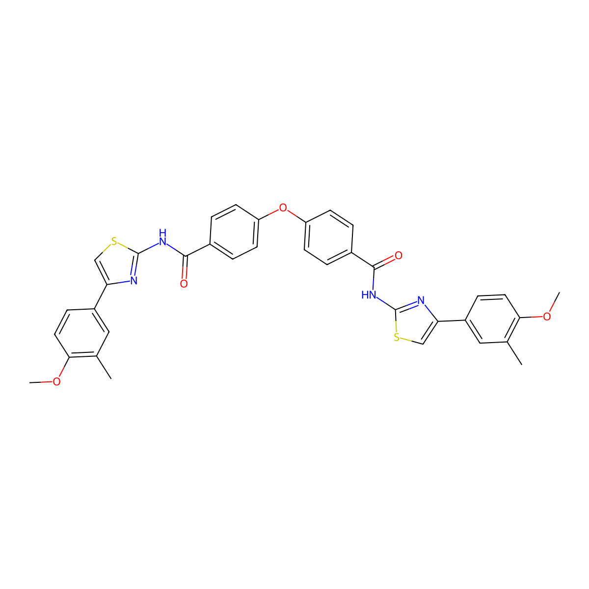 N-[4-(4-methoxy-3-methylphenyl)-1,3-thiazol-2-yl]-4-(4-{[4-(4-methoxy-3-methylphenyl)-1,3-thiazol-2-yl]carbamoyl}phenoxy)benzamide molecular structure, CAS 392251-65-9