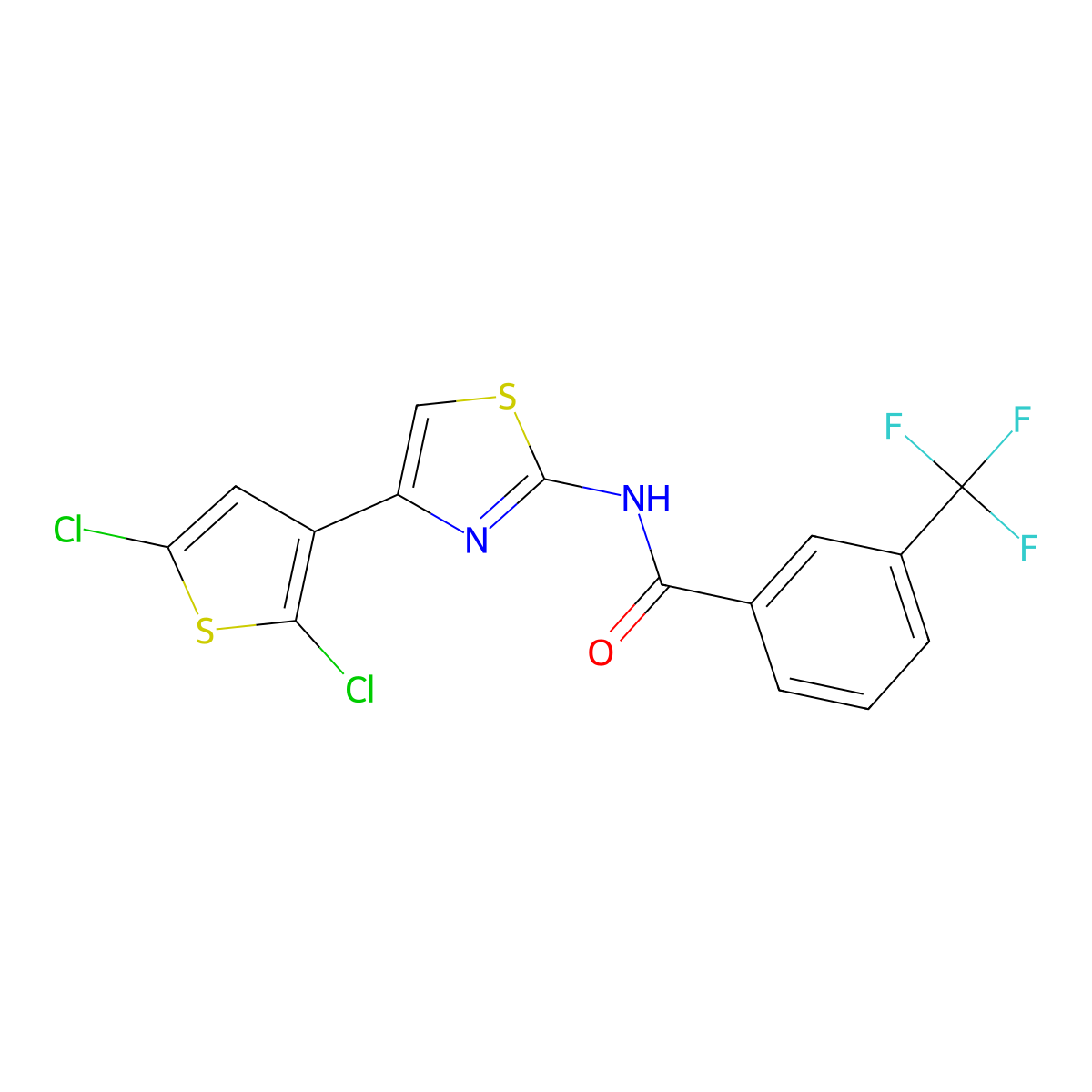 N-[4-(2,5-dichlorothiophen-3-yl)-1,3-thiazol-2-yl]-3-(trifluoromethyl)benzamide molecular structure, CAS 392251-83-1
