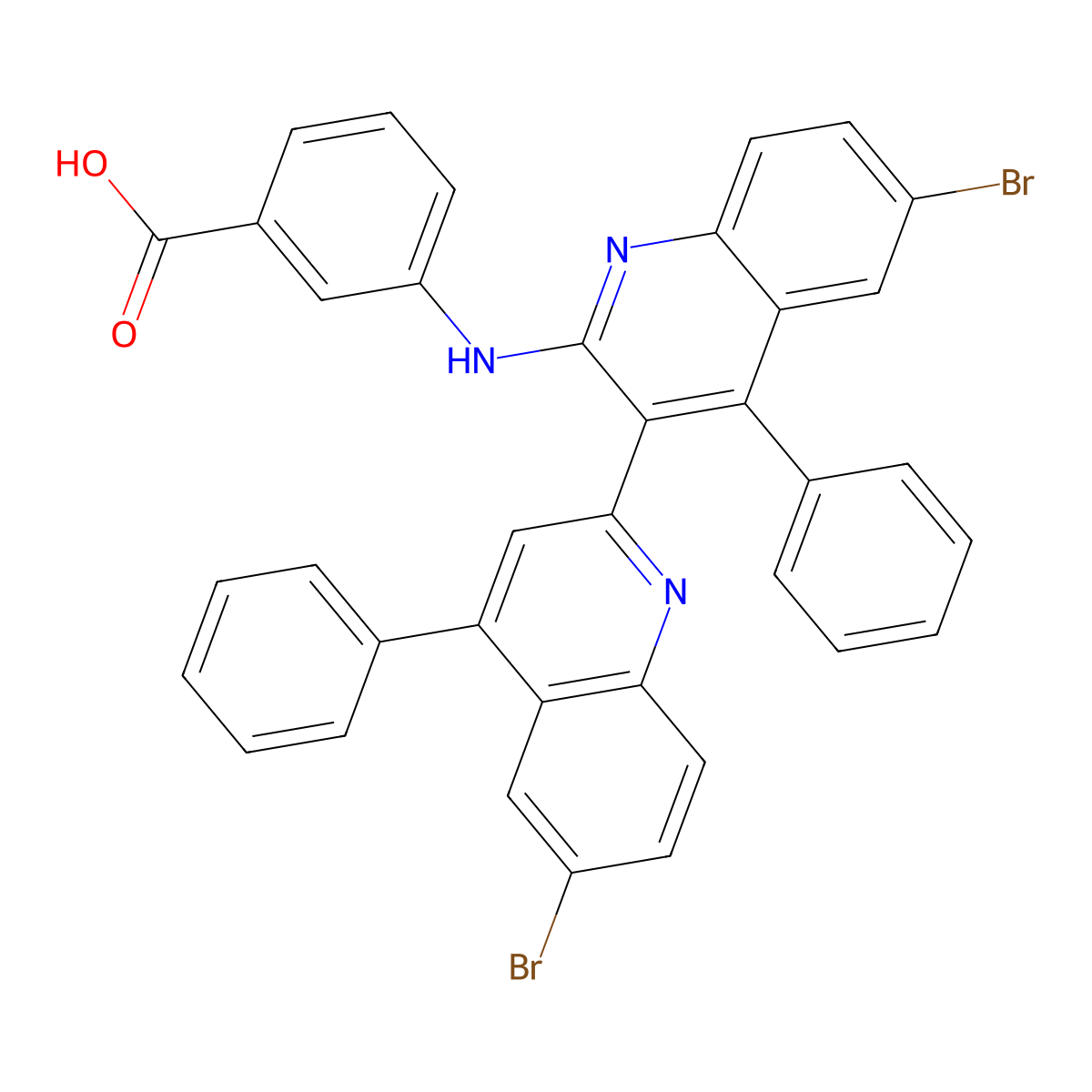 3-[[6-Bromo-3-(6-bromo-4-phenylquinolin-2-yl)-4-phenylquinolin-2-yl]amino]benzoic acid molecular structure, CAS 392252-44-7