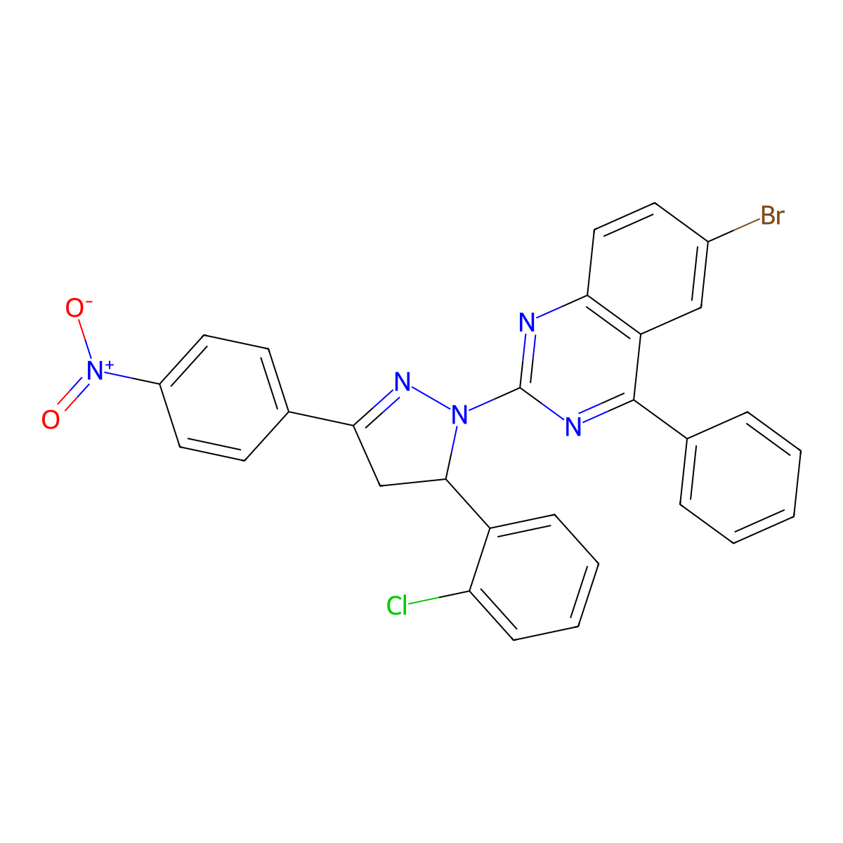 6-bromo-2-(5-(2-chlorophenyl)-3-(4-nitrophenyl)-4,5-dihydro-1H-pyrazol-1-yl)-4-phenylquinazoline molecular structure, CAS 392252-72-1