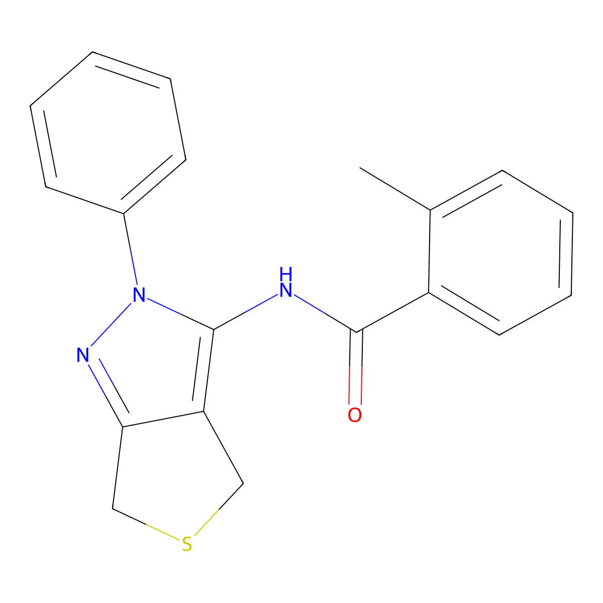 2-methyl-N-(2-phenyl-4,6-dihydrothieno[3,4-c]pyrazol-3-yl)benzamide molecular structure, CAS 392252-95-8