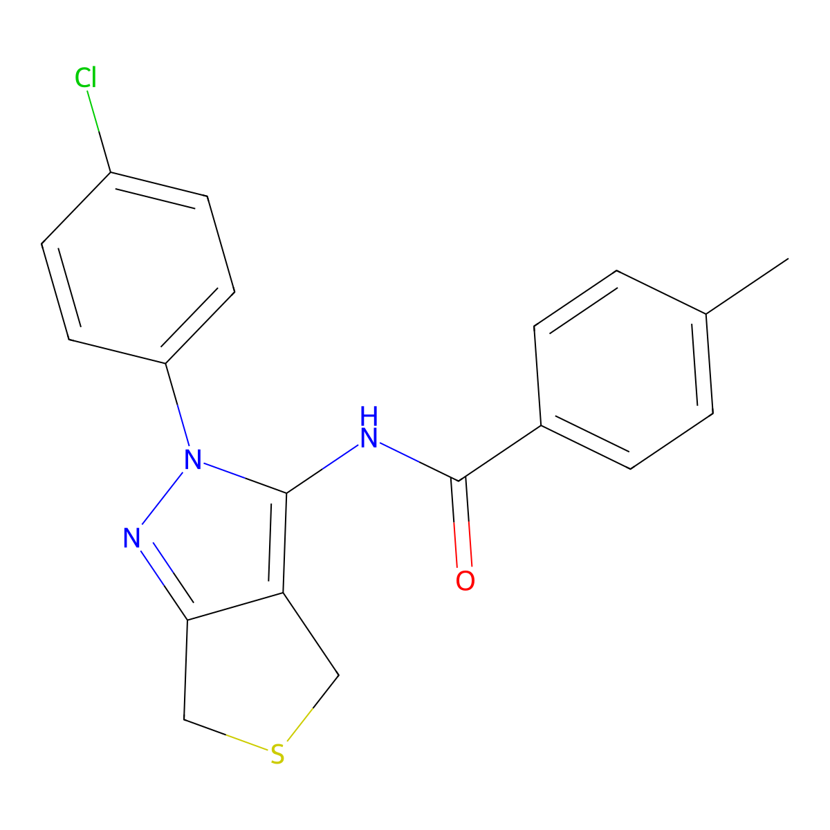 N-(2-(4-chlorophenyl)-4,6-dihydro-2H-thieno[3,4-c]pyrazol-3-yl)-4-methylbenzamide molecular structure, CAS 392253-04-2